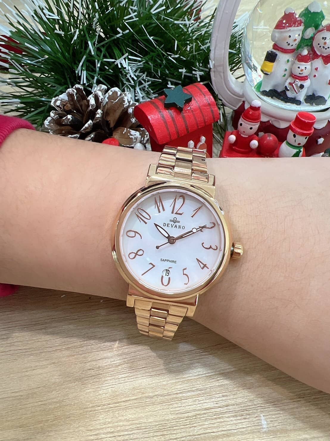 【DEVANO 帝凡諾 】簡約數字刻度珍珠母貝錶 DV-5626LG-A-21 33mm 現代鐘錶