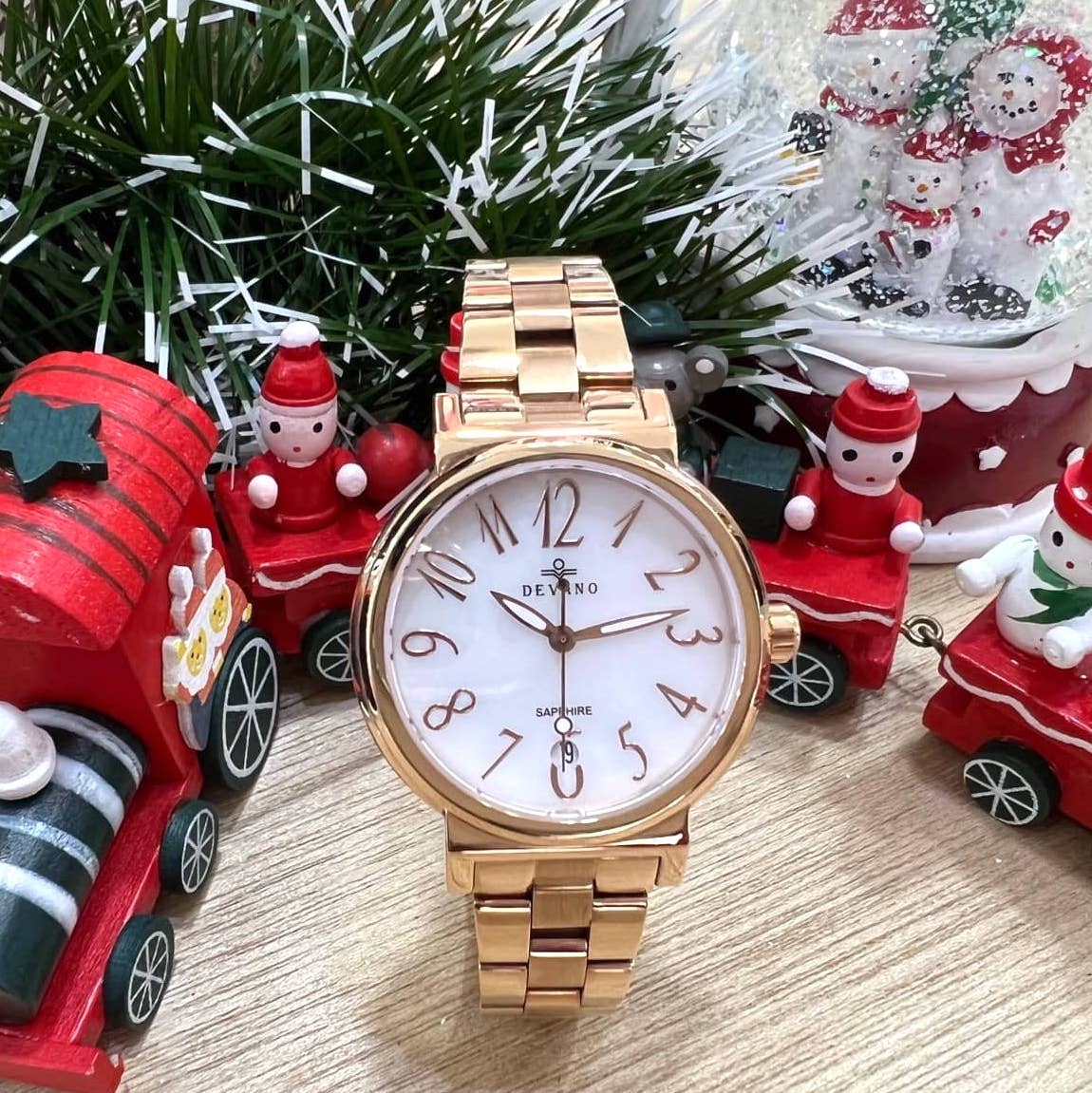 【DEVANO 帝凡諾 】簡約數字刻度珍珠母貝錶 DV-5626LG-A-21 33mm 現代鐘錶