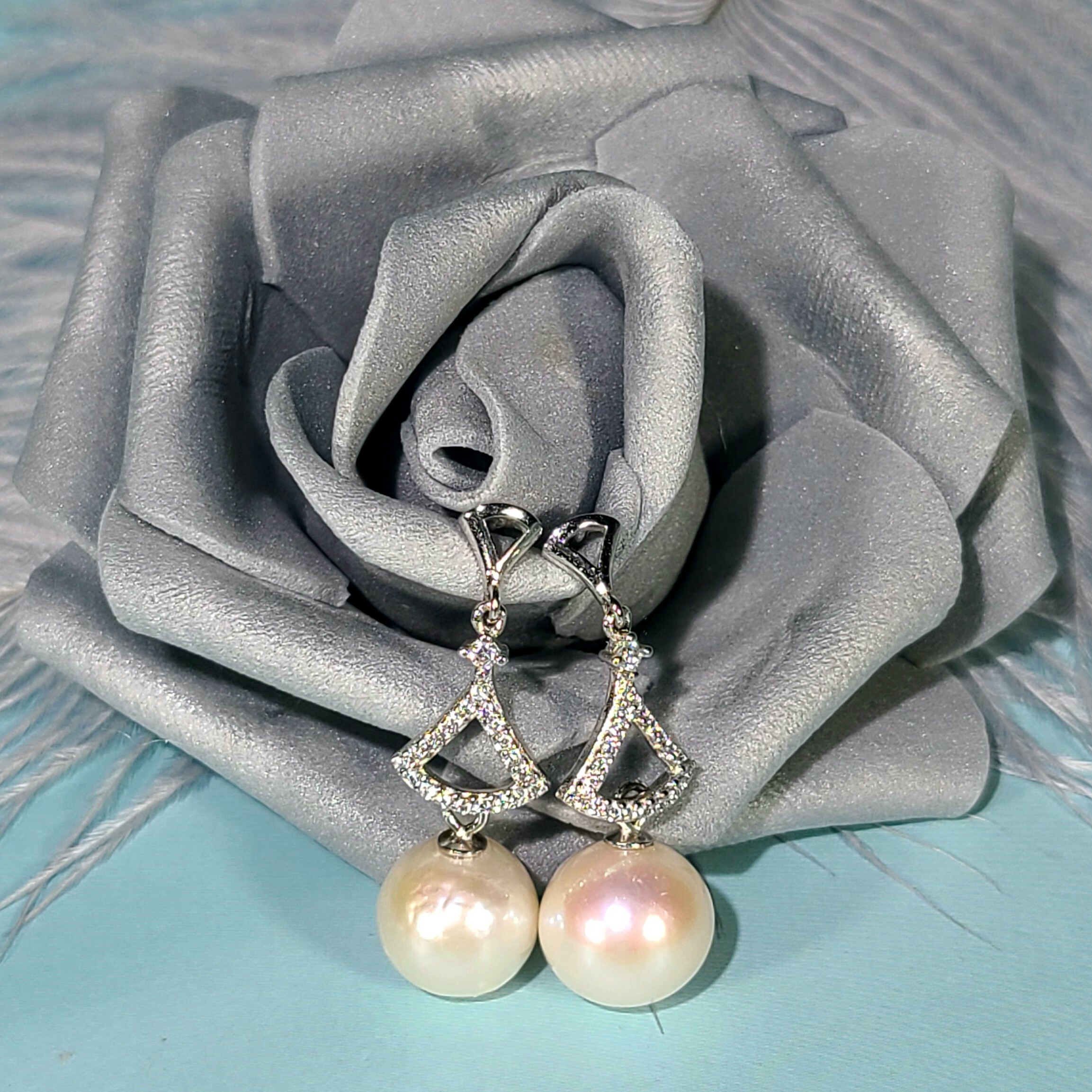 象牙白珍珠長吊耳環EP10m+014U