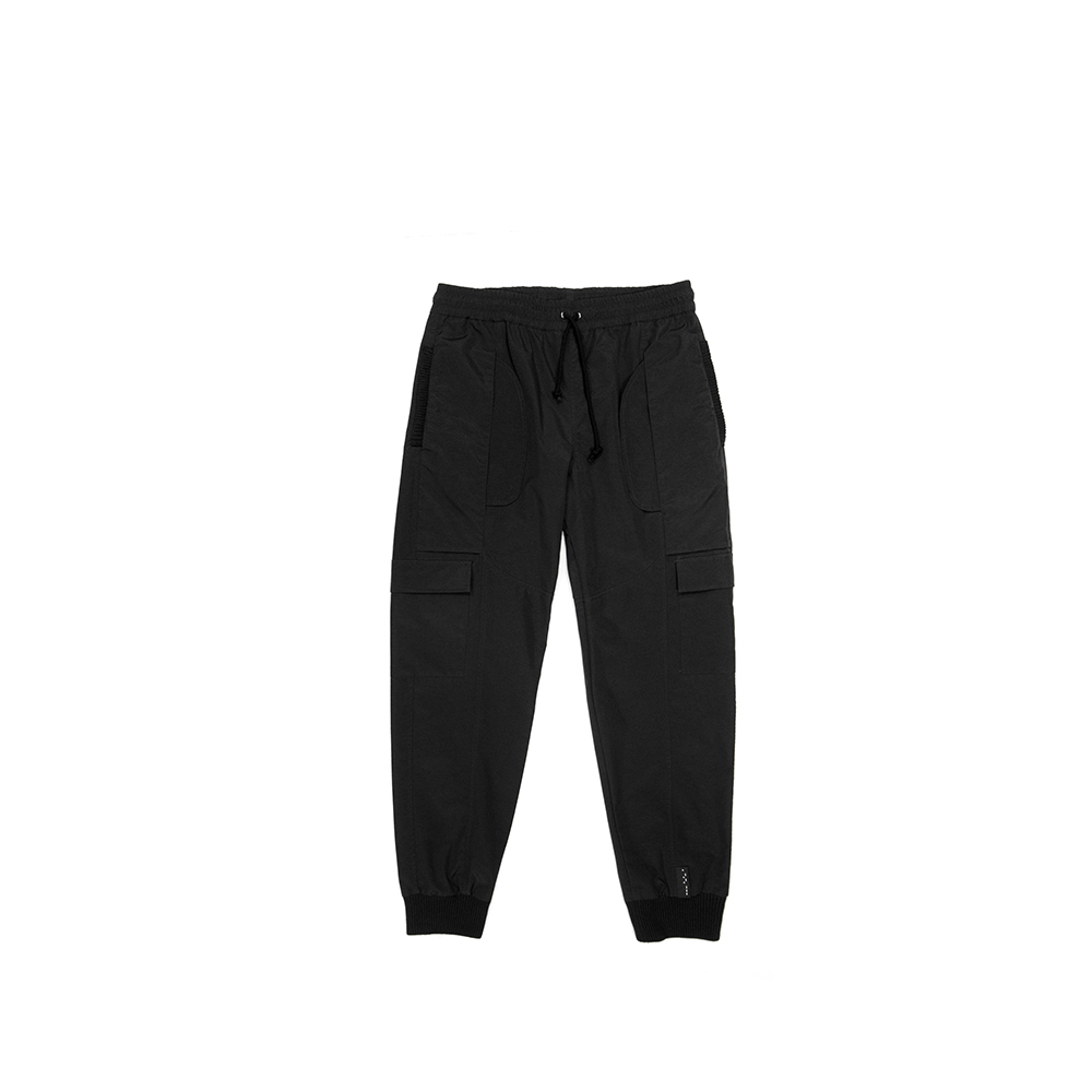 羅紋縮口休閒褲 - 黑