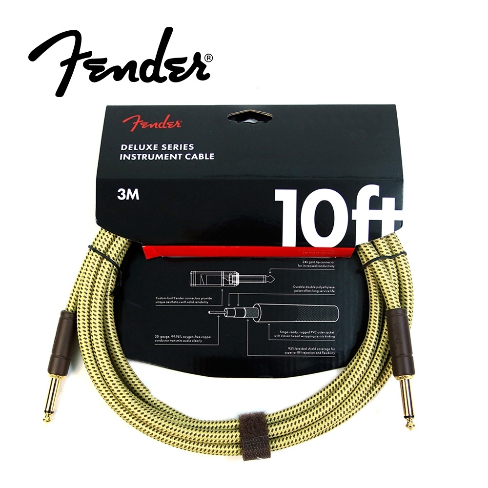 FENDER 導線 10FT DELUXE系列 雙直頭 黑色/黃色編織