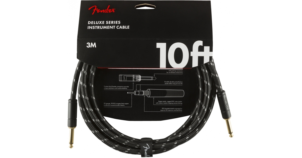 FENDER 導線 10FT DELUXE系列 雙直頭 黑色/黃色編織