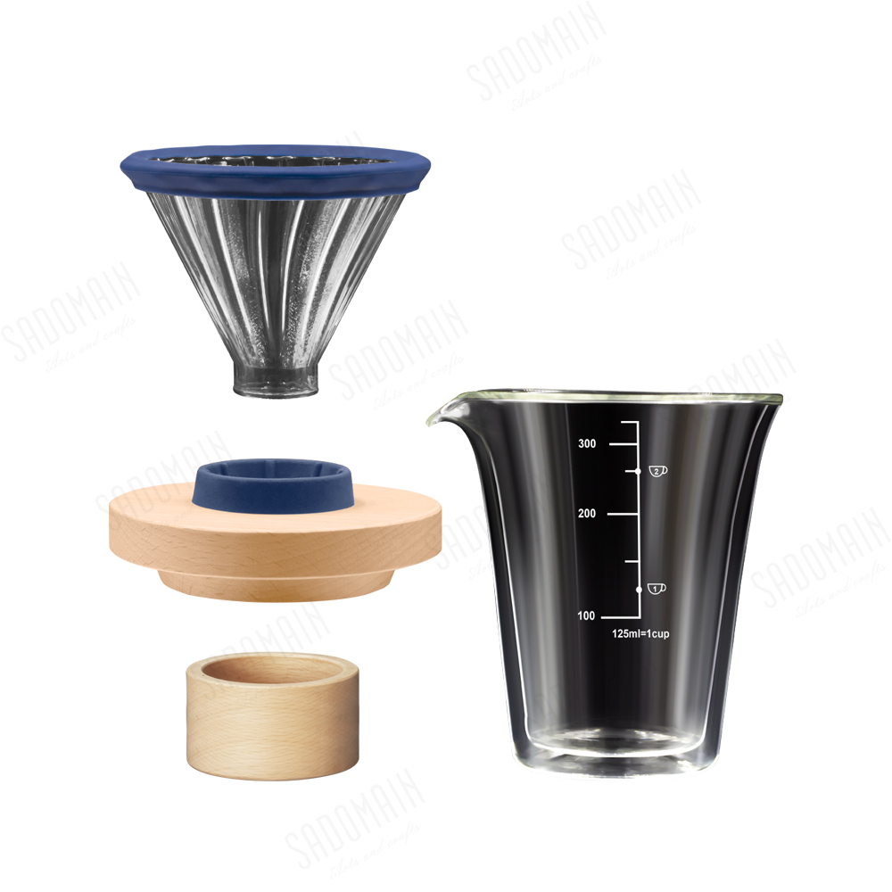 【SADOMAIN 仙德曼】櫸木雙層玻璃濾杯旅組350ML-CF356