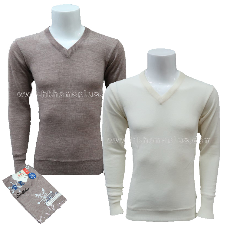 雪花牌: 男裝羊毛防縮V領長袖衫 (32-42碼)