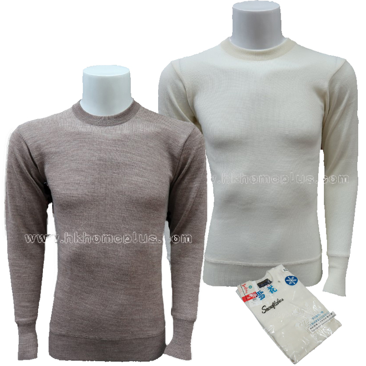 雪花牌: 男裝羊毛防縮圓領長袖衫 (32-42碼)