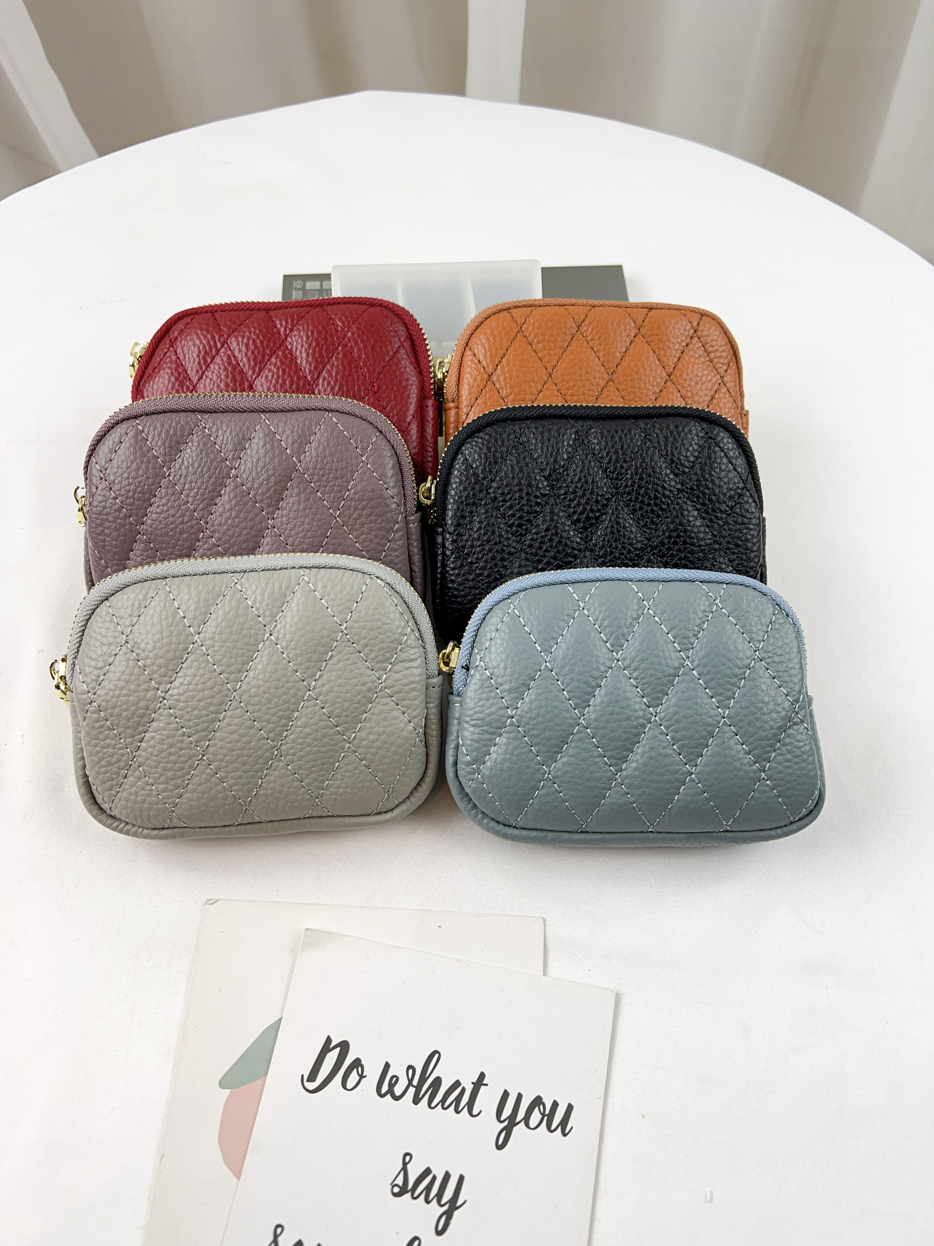 韓國菱格紋小牛皮零錢包 #1002-1