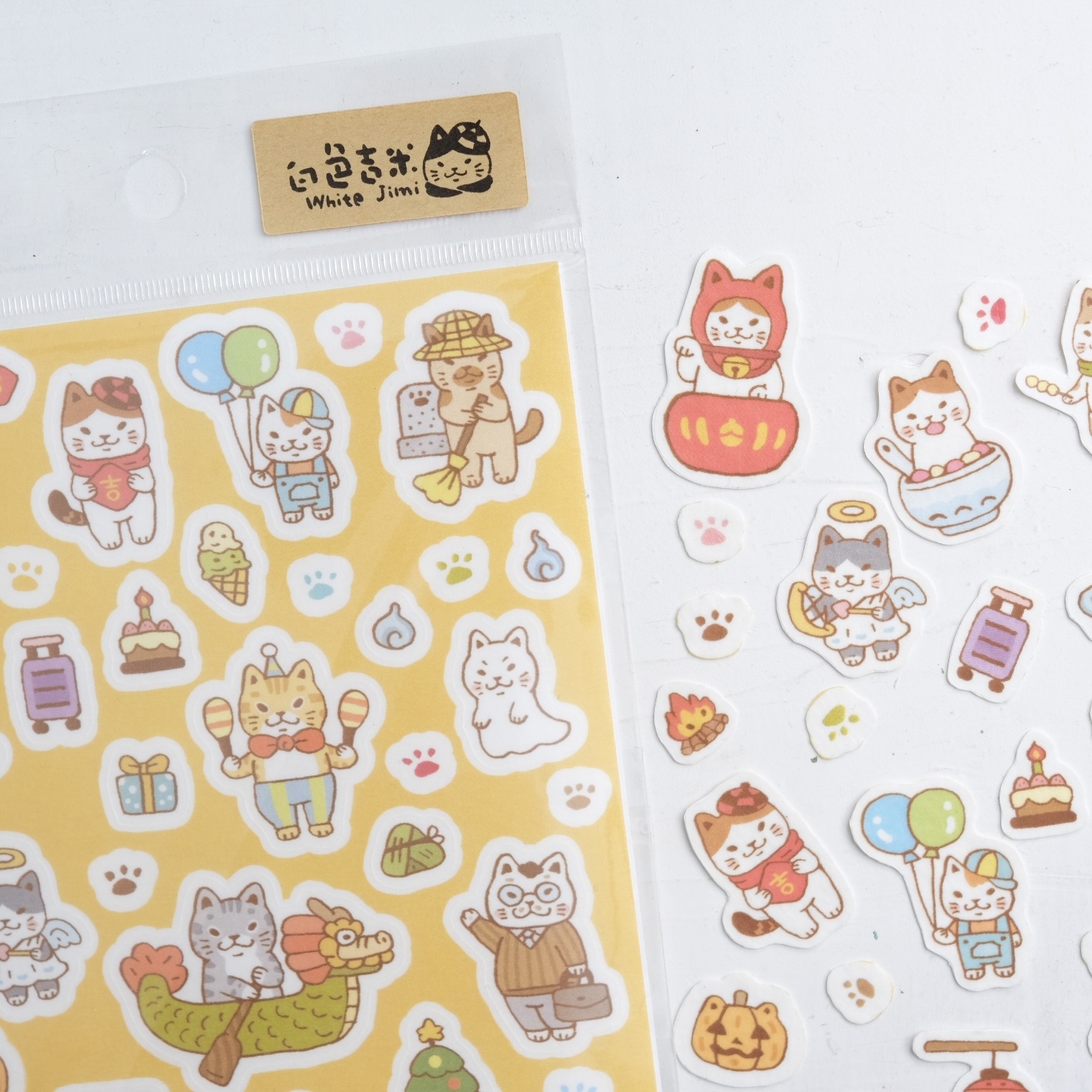 貓咪過節日 日本和紙貼紙 / 臺灣 白色吉米