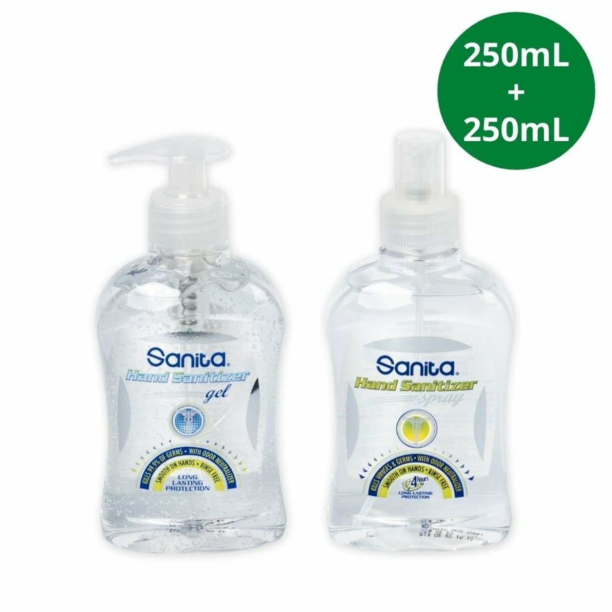 [Bundle] SANITA Antibacterial Sanitizer Hand Spray + Gel, Long Lasting Protection, 250 ml + 250 ml