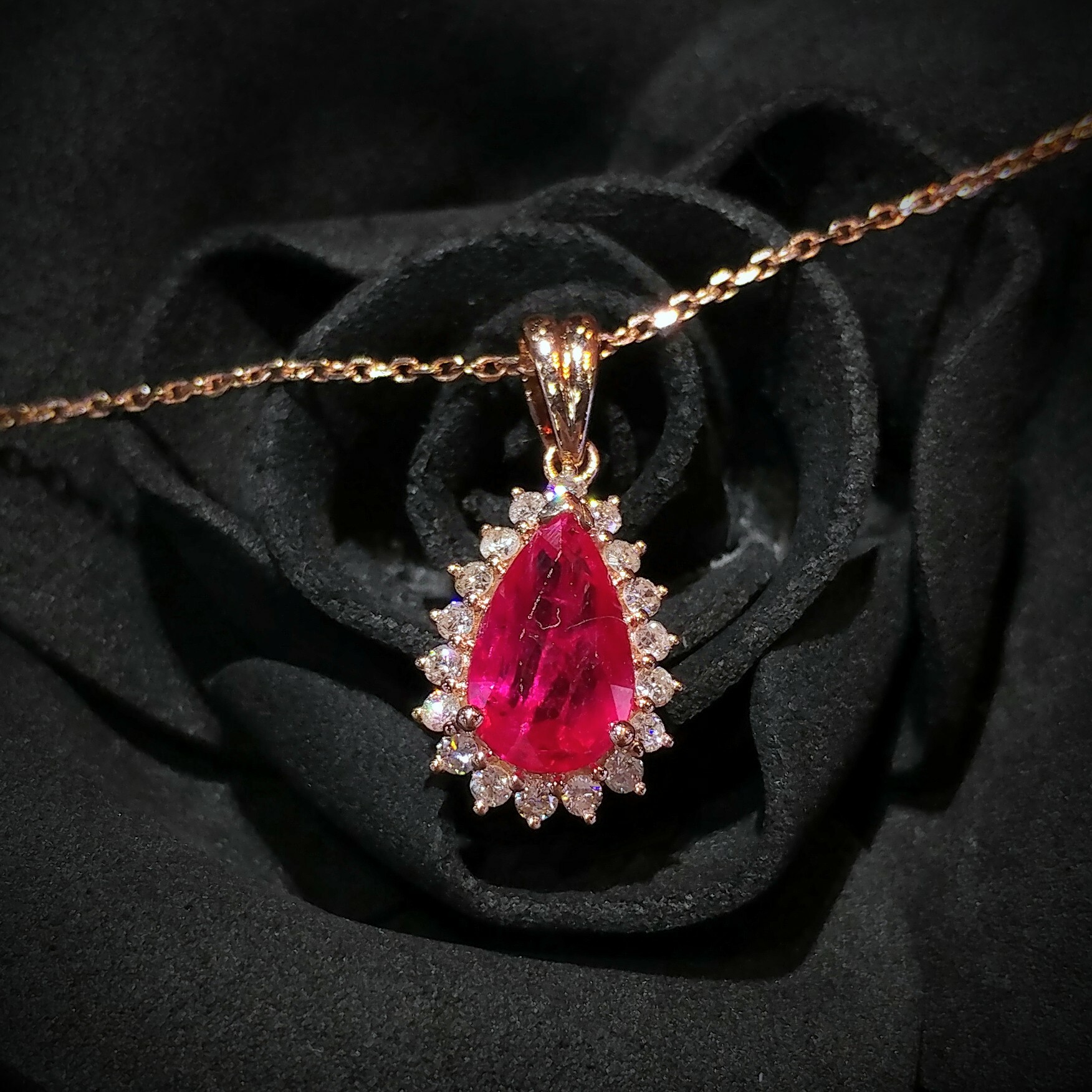 18K Rose Gold 1.15ct Ruby and Diamond Pendant
