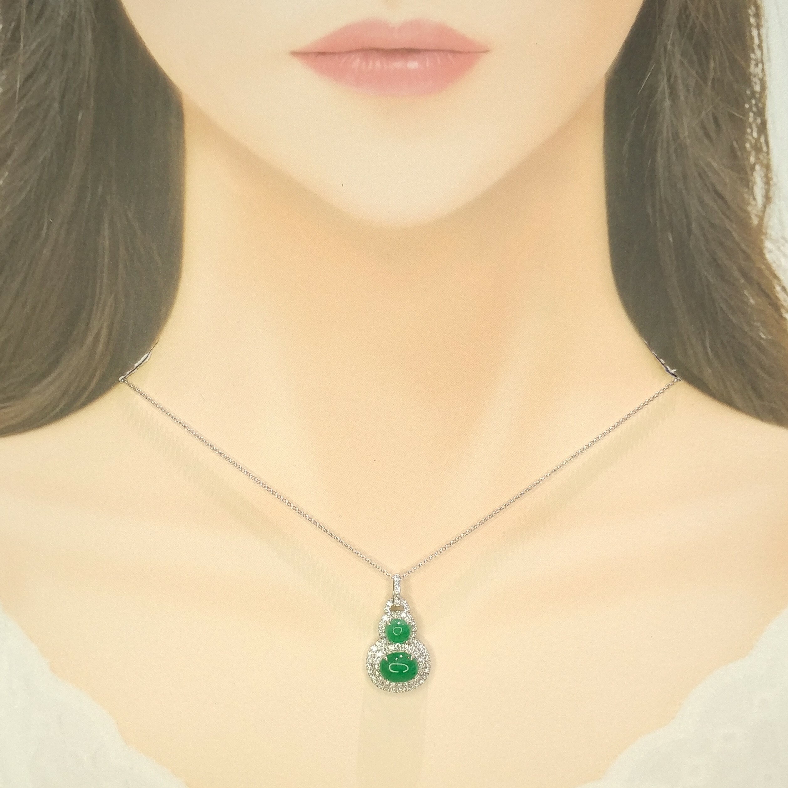 18K White Gold 3.39ct Emerald and Diamond Pendant