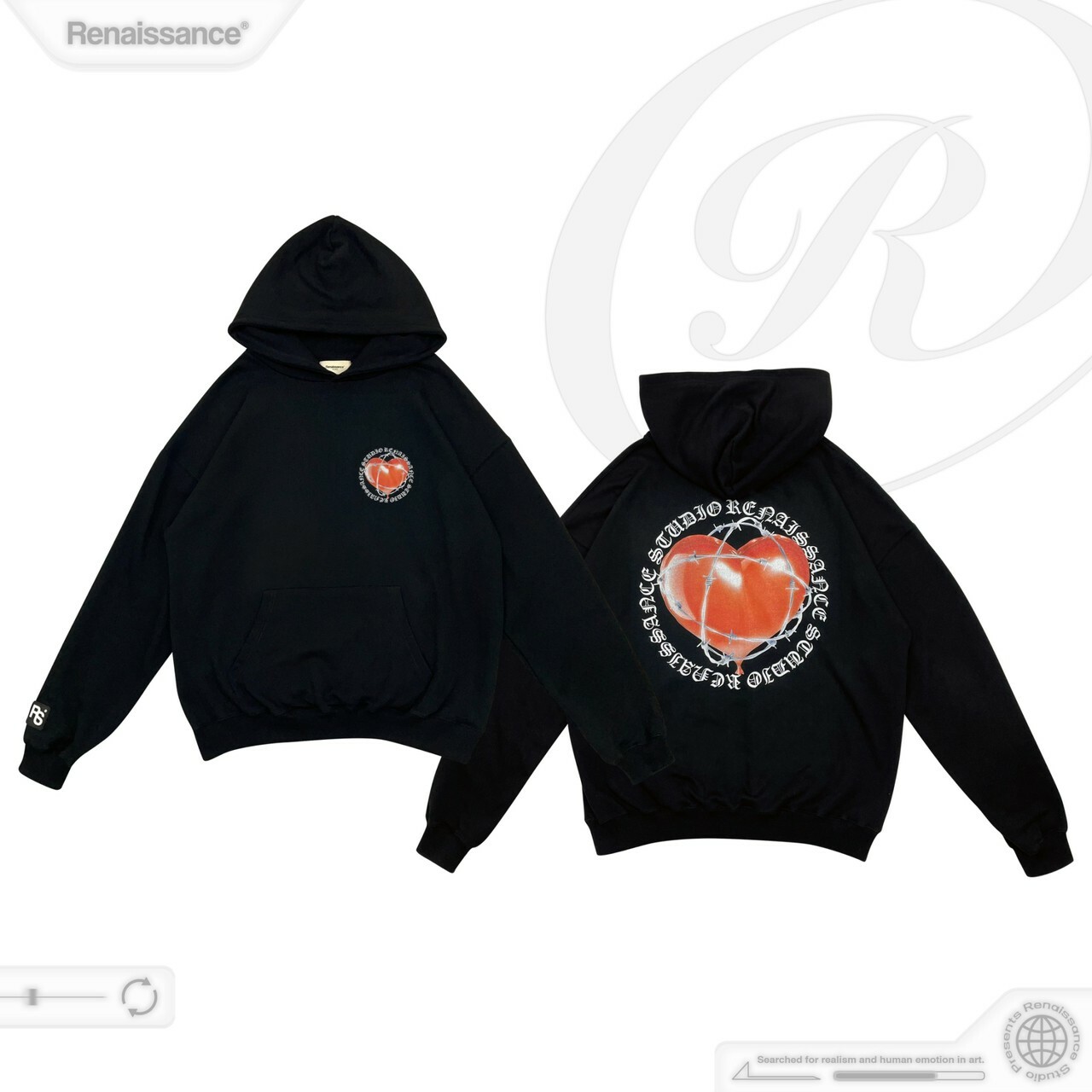 RENAISSANCE 新款 荊棘鐵絲 愛心氣球 黑紅帽T