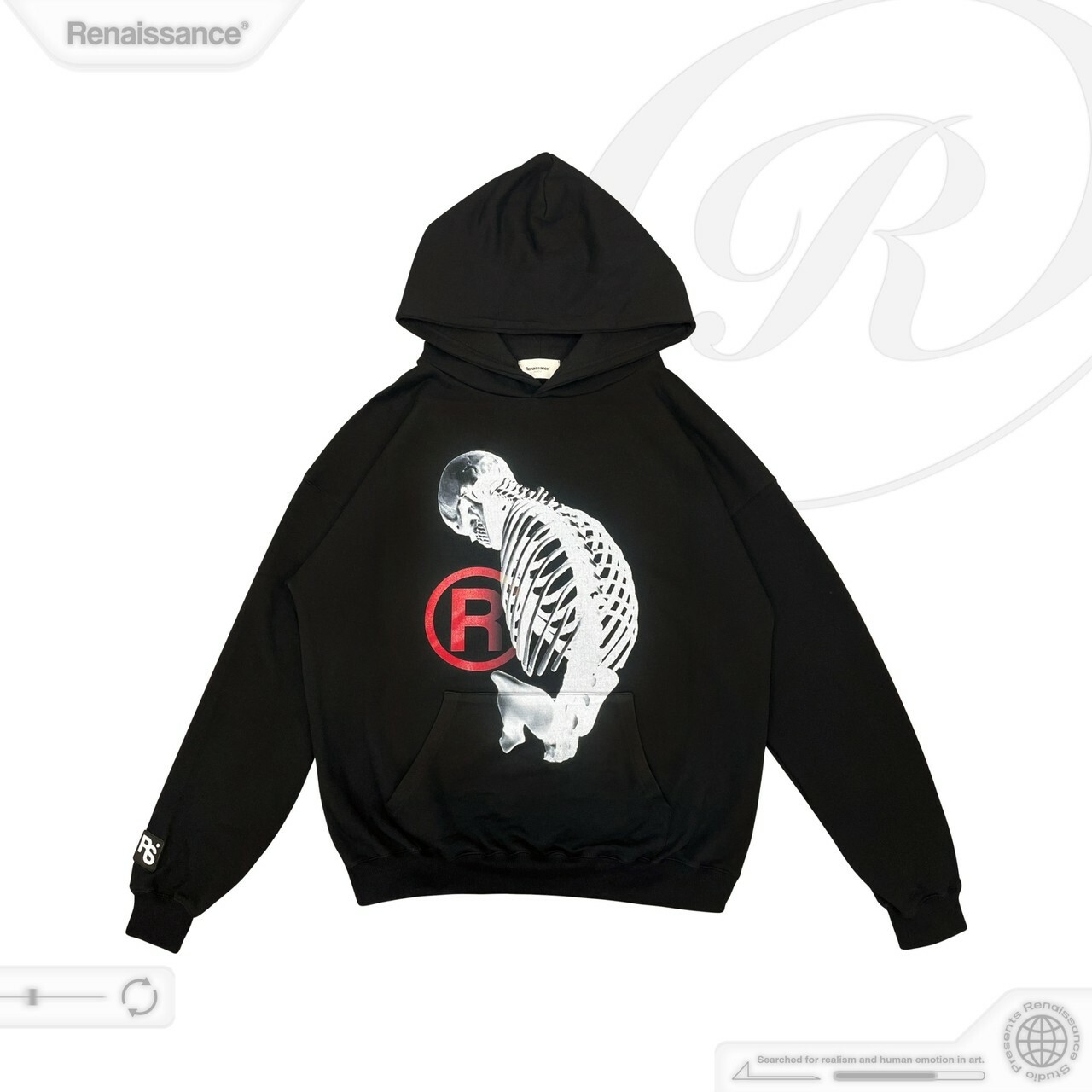 RENAISSANCE 黑紅 R LOGO 骨骼 骷髏帽T