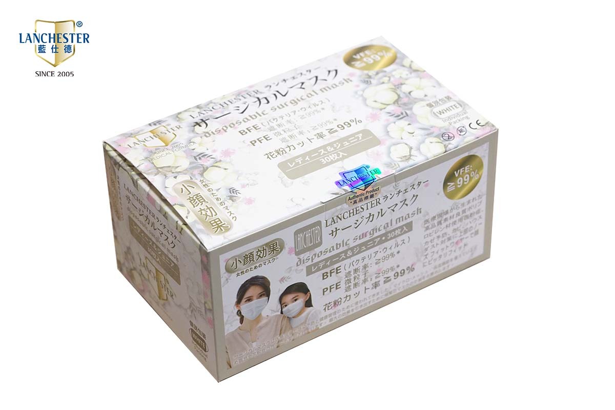 【彩帶系列】Lanchester 小童三層防護口罩 白色口罩混色耳繩三十片獨立包裝