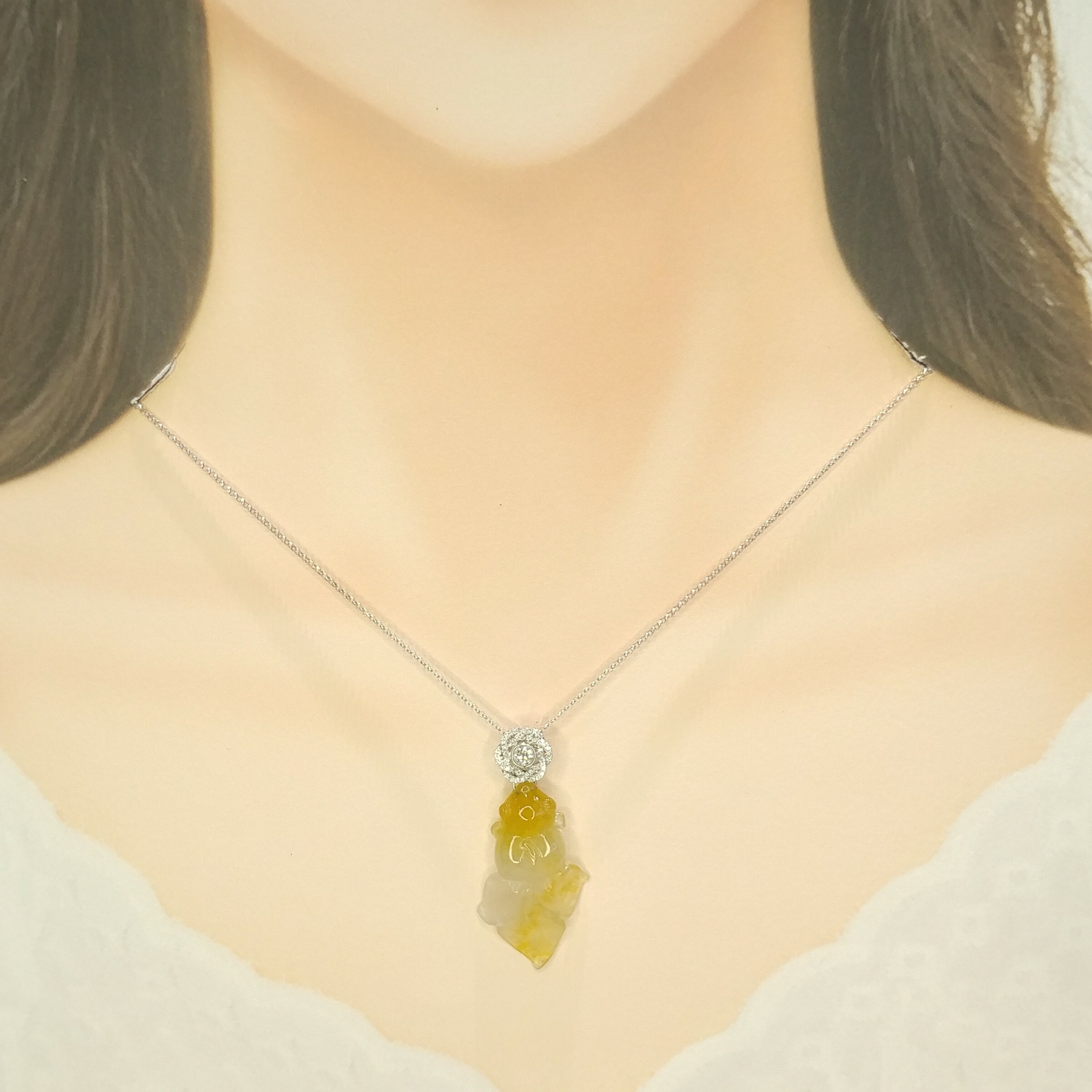 18K White Gold Jade and Diamond Pendant