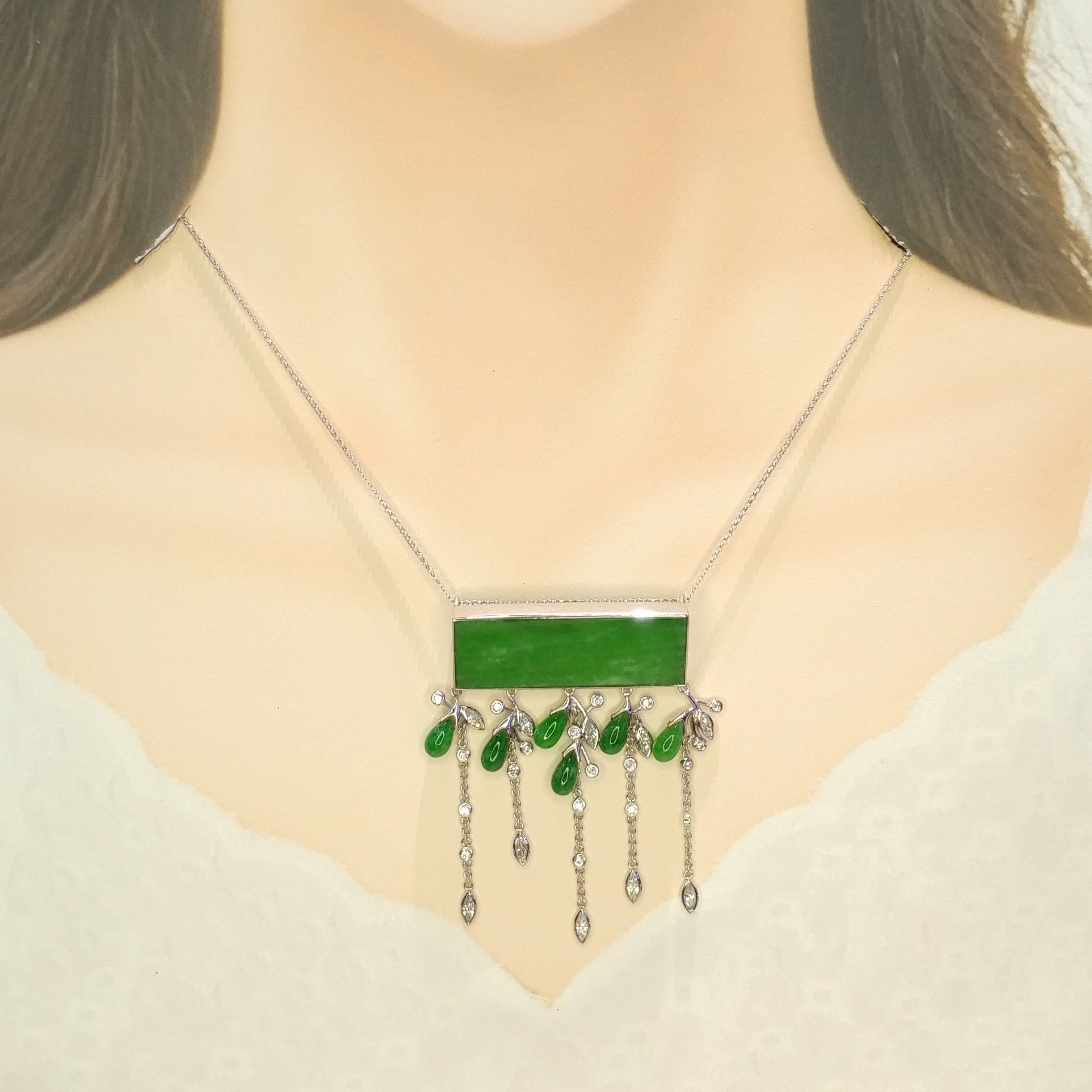 18K White Gold Jade and Diamond Pendant
