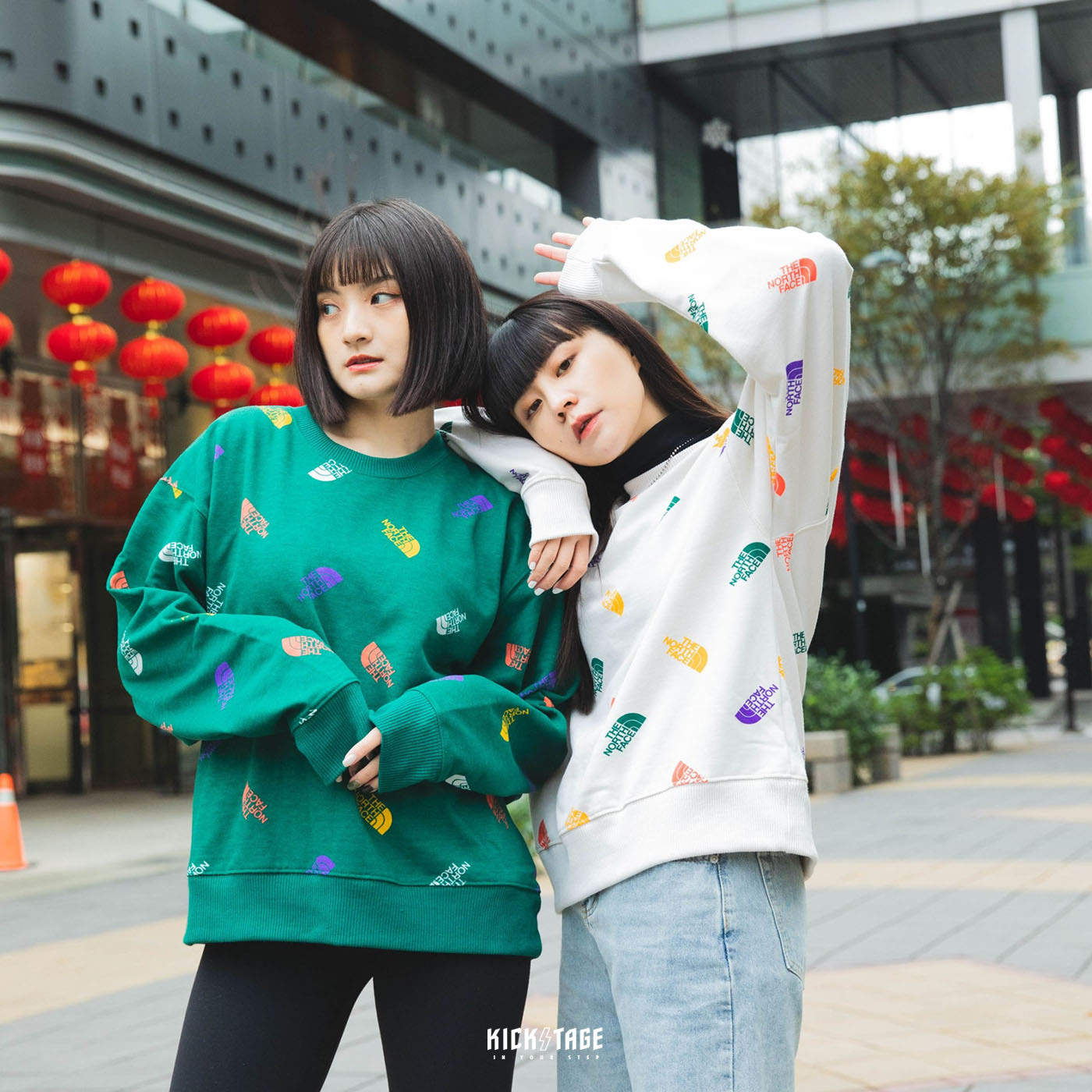 **特價商品售出不退換**THE NORTH FACE Cropped Logo Crew 綠色 米白 內刷毛 滿版LOGO 衛衣【NF0A5J3511P】