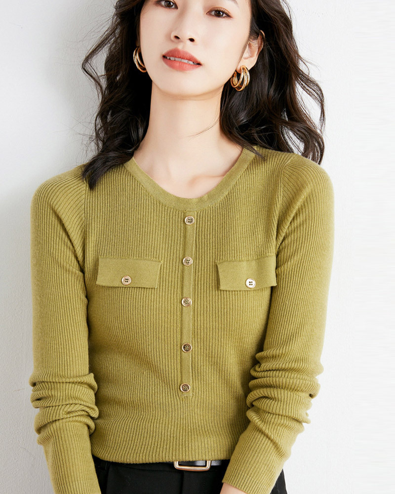 白XL【零碼出清不退換】圓領排釦造型針織上衣