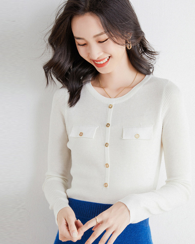 DEER.W 圓領排釦造型針織上衣 白色