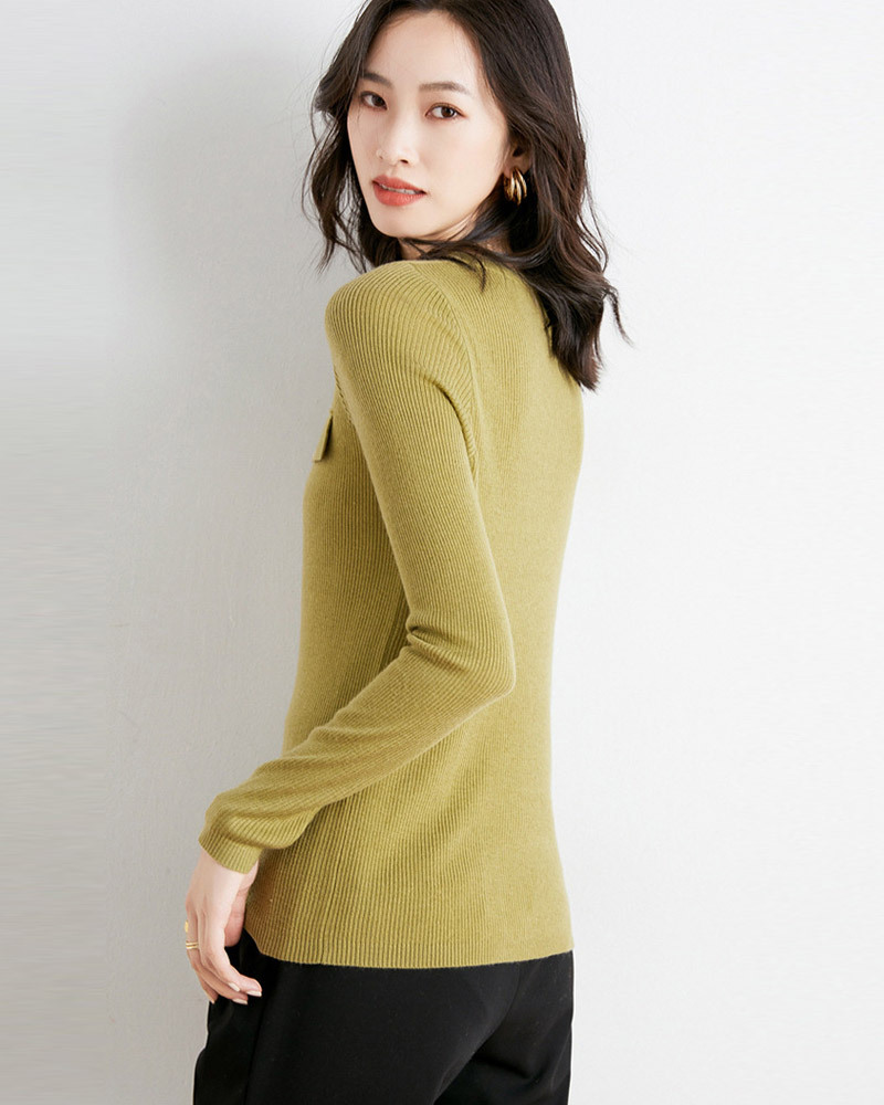 DEER.W 圓領排釦造型針織上衣 綠色