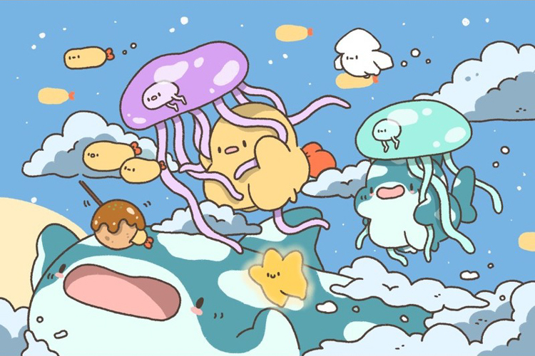 Crazy eyes 瘋狂眼珠｜明信片｜夜晚的水母共遊