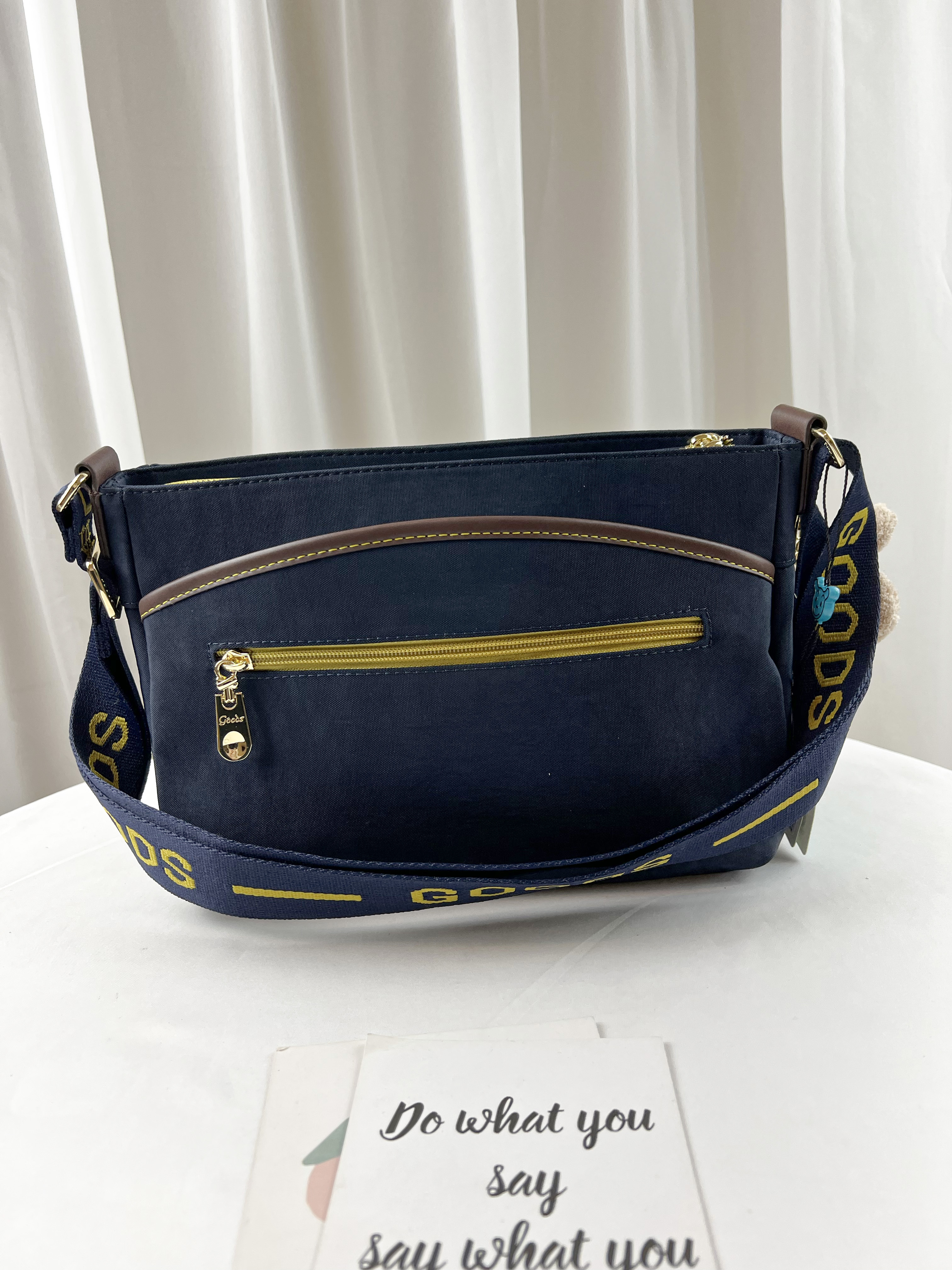 GOODS 織帶黃藍 丹寧防潑水側背包 附小熊吊飾 #2237