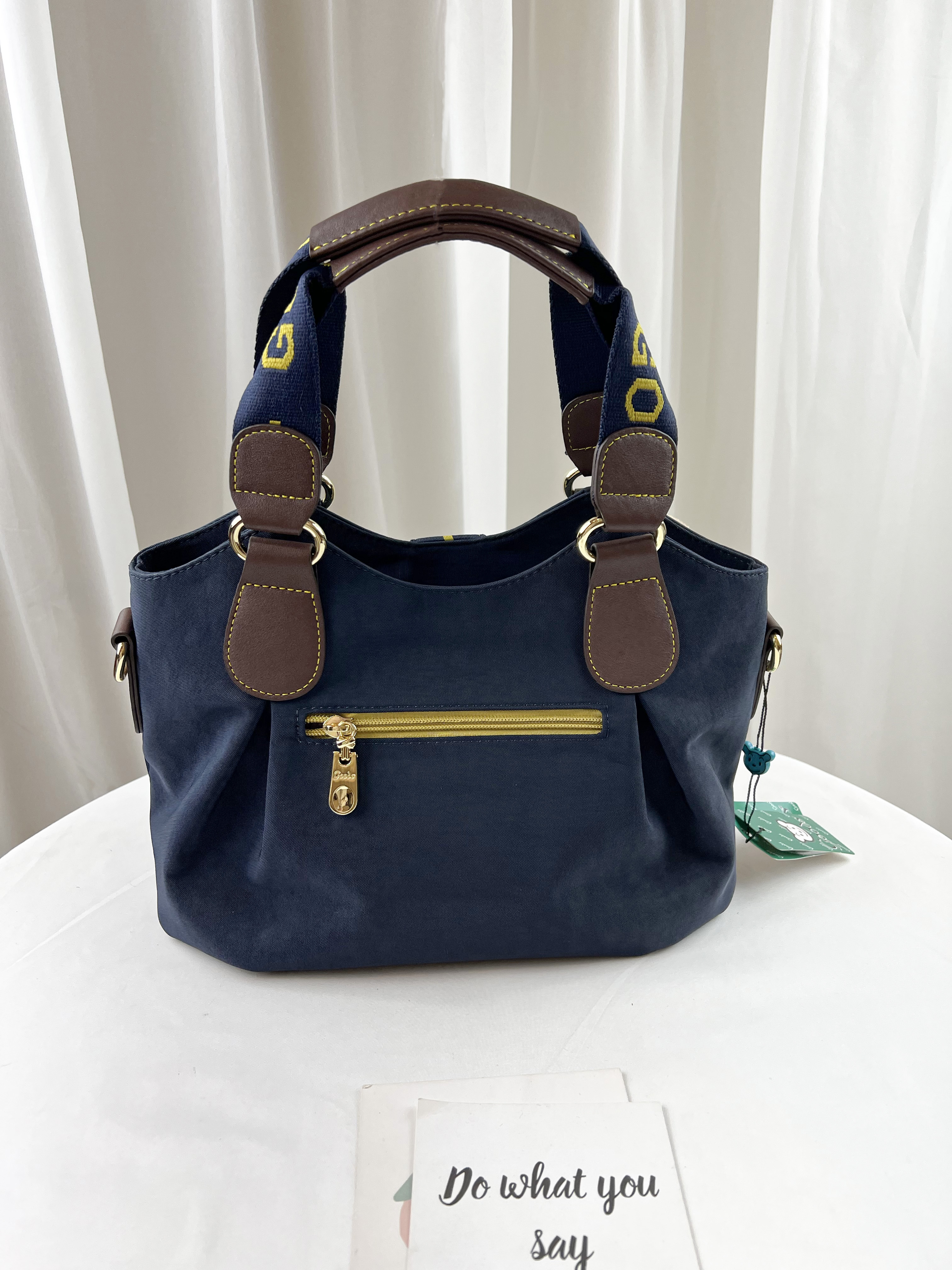 GOODS 織帶黃藍 丹寧 防潑水手提包 / 側背包 附小熊吊飾  #2131