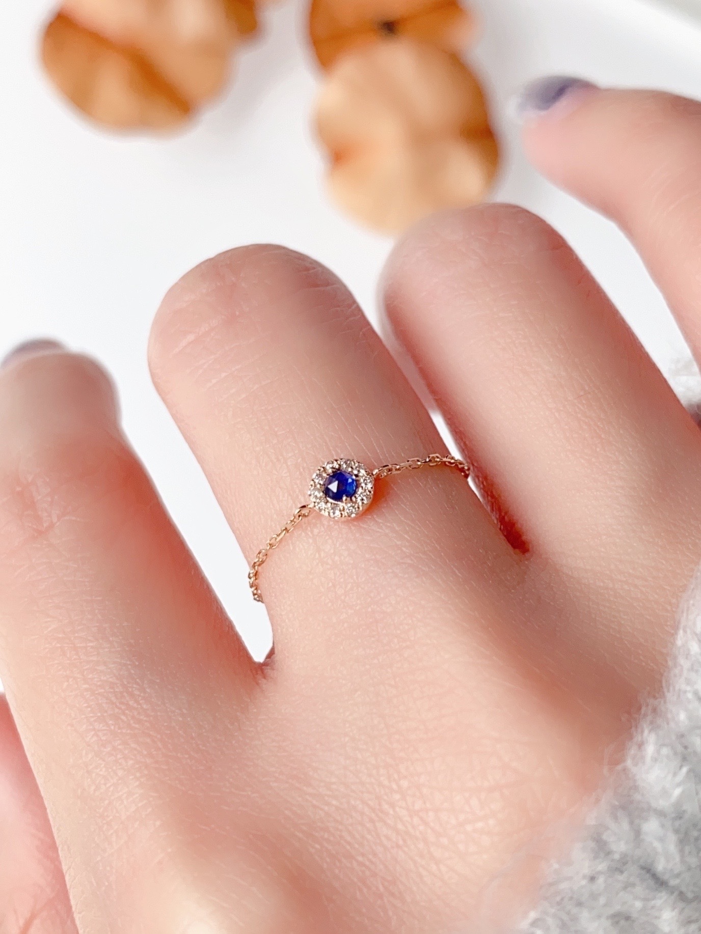 藍寶小花簇鍊戒