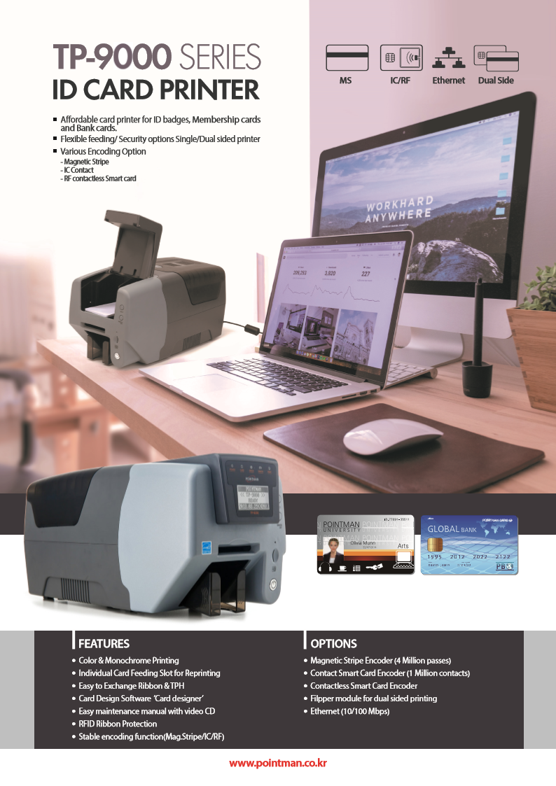 Pointman TP9000NXP 證卡打印機 PVC card printer, free software support Excel Database Single side, dual sided, Magnetic encoder options
