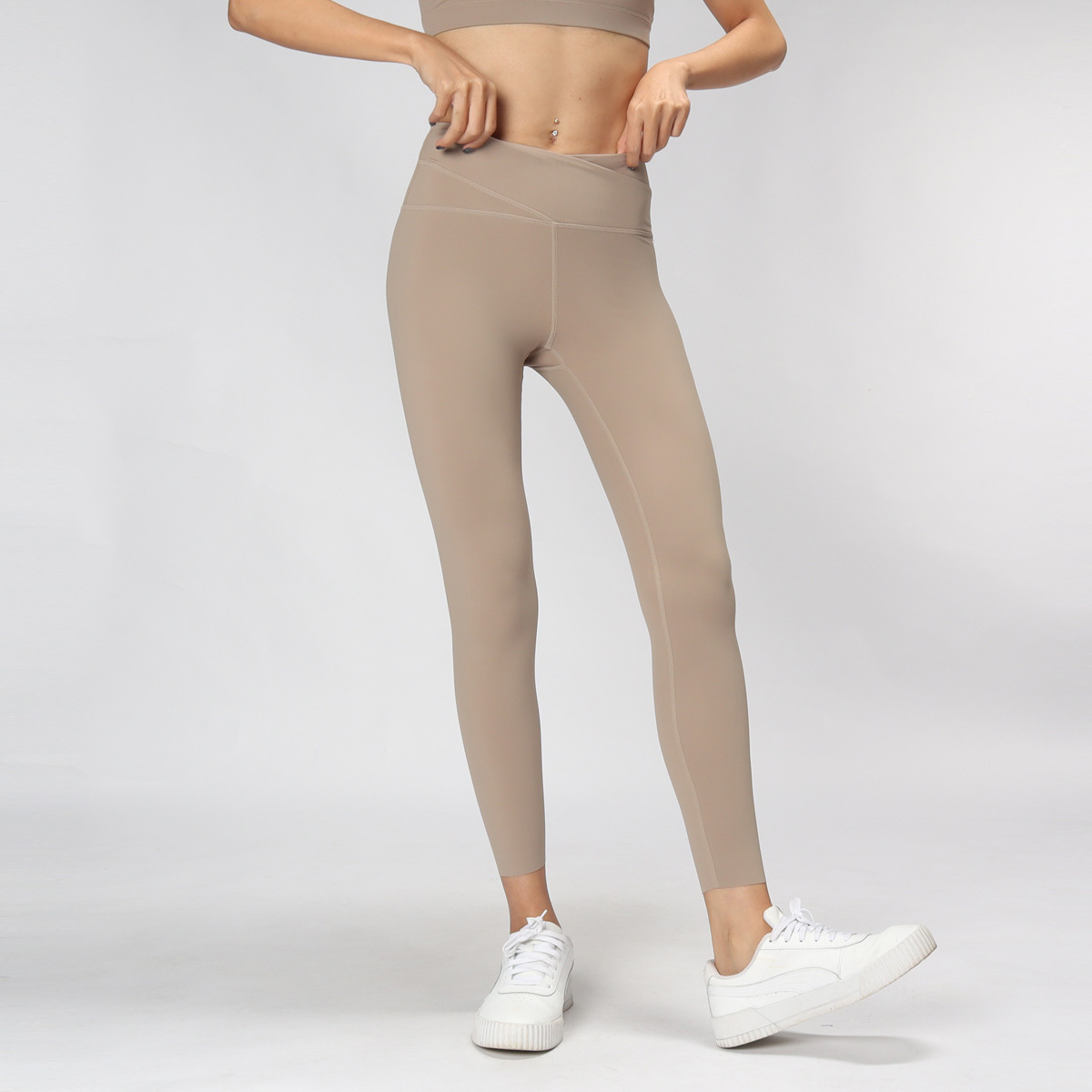 高腰交疊裸感九分瑜珈/運動/緊身機能褲*