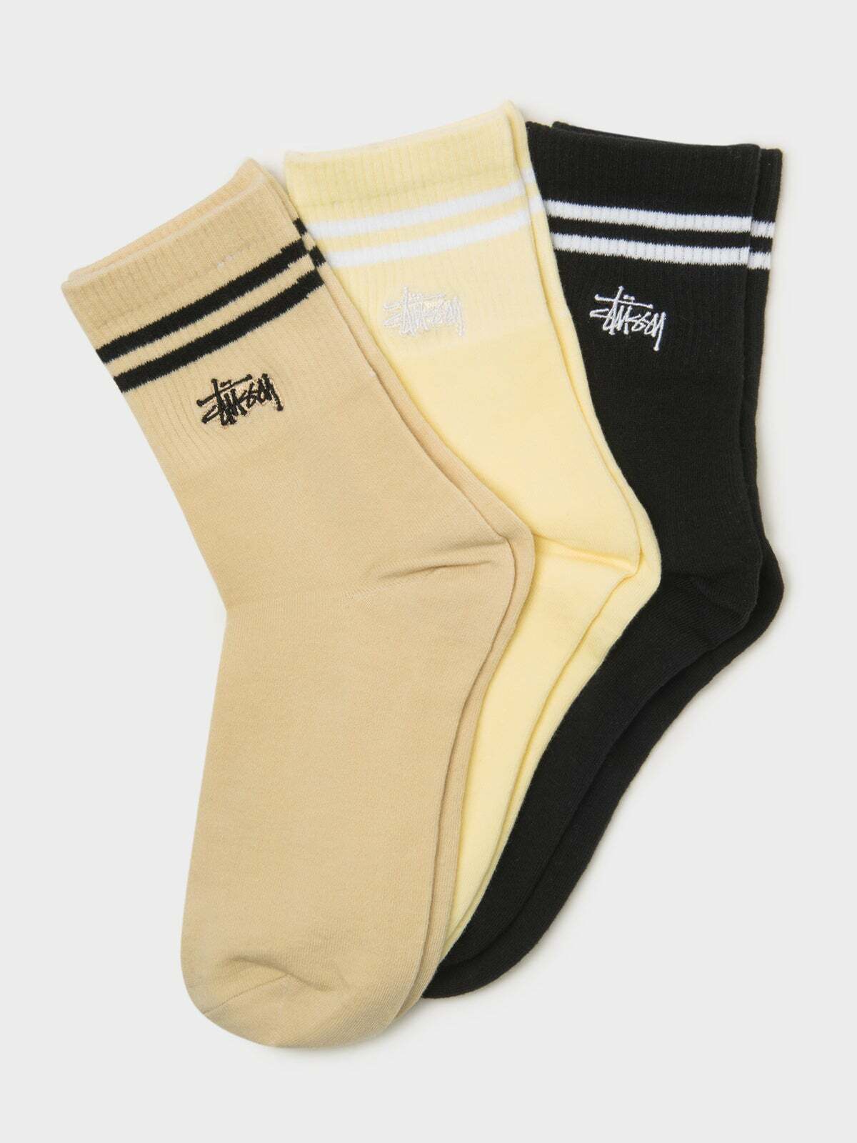 STUSSY 長襪 三色 3 Pairs of Graffiti Crew Socks in Safari Butter & Black