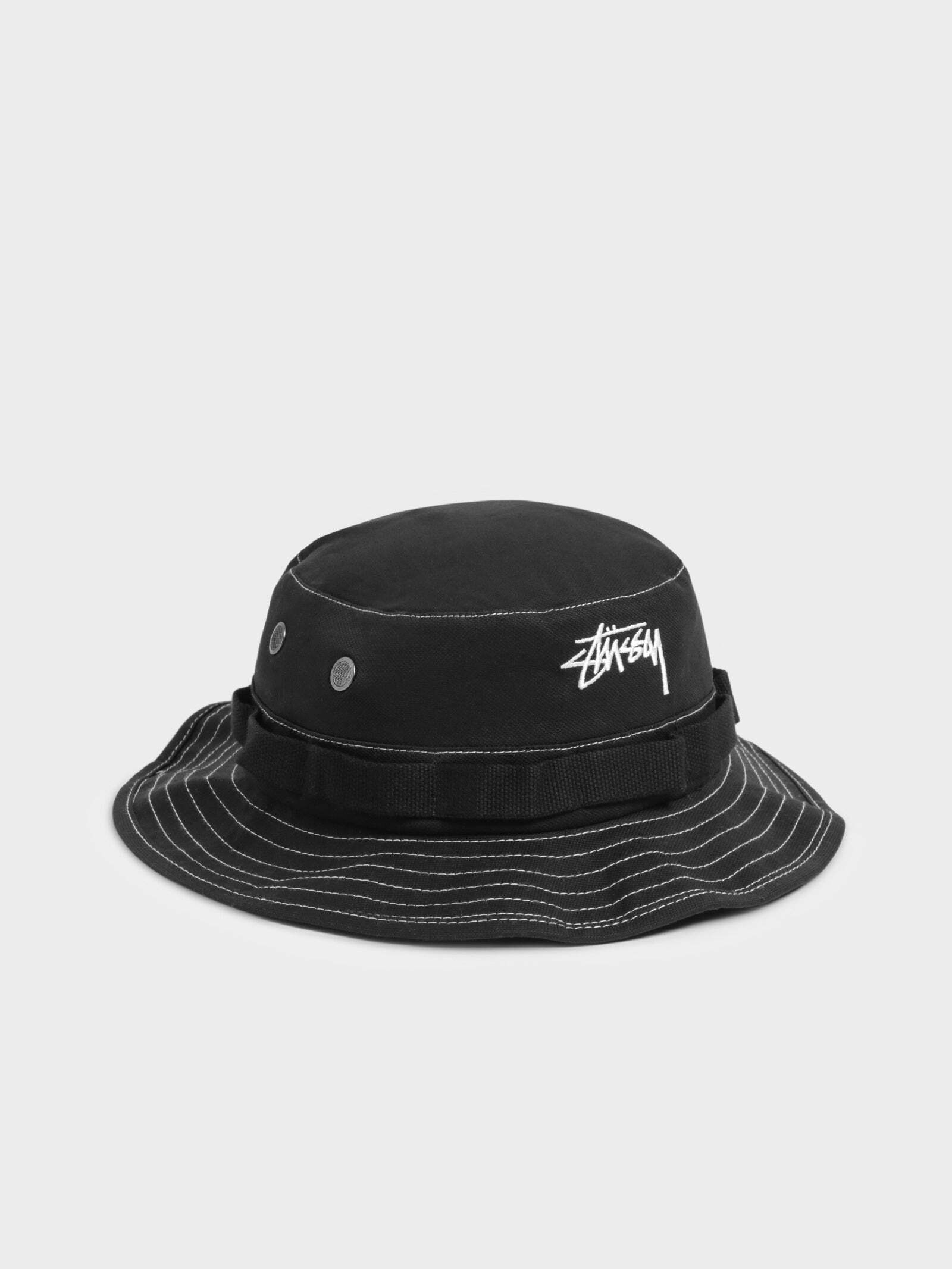 STUSSY Contrast Stitch Boonie Hat in Black & White