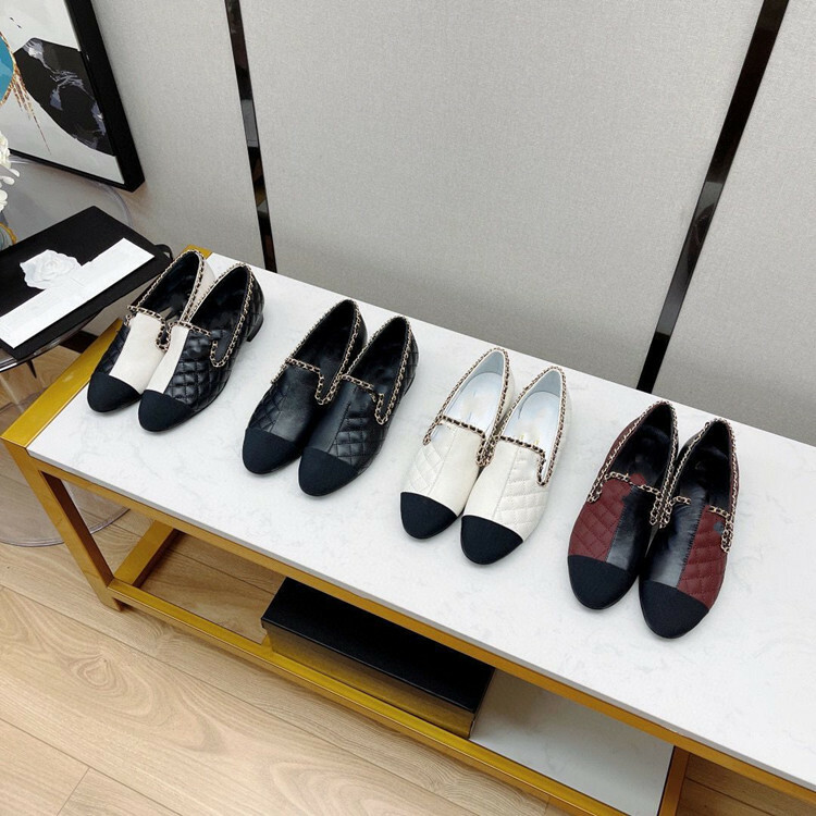 鍊條拼接 格紋羊皮樂福鞋(35-41)(黑/白/黑白)