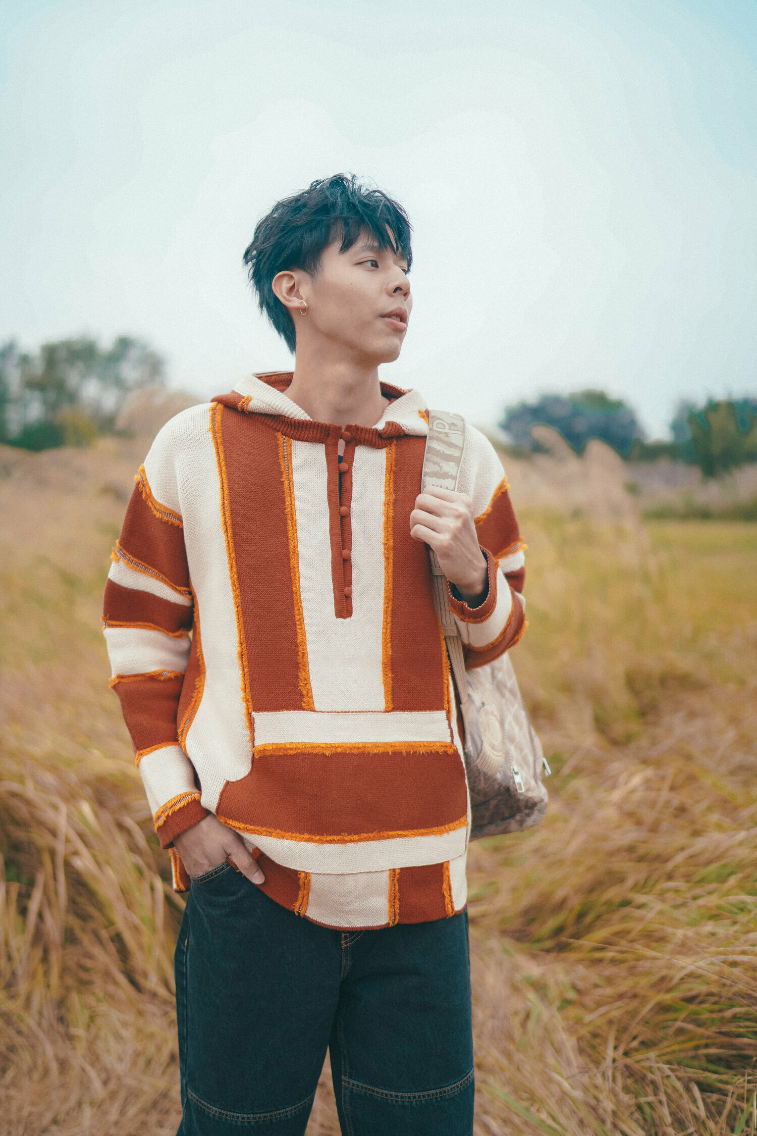 【Just Africa】JAMBO款 經典可拆帽兩著衛衣 - 橙/米白色