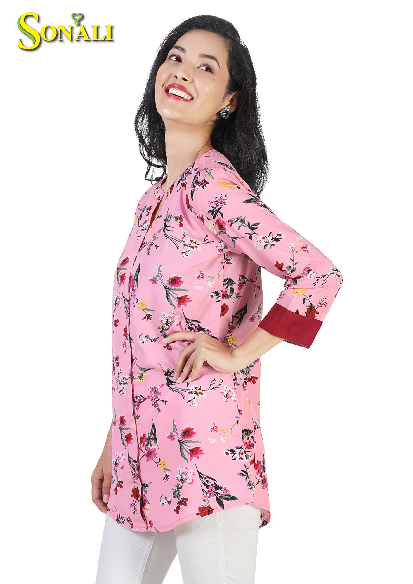 Women Pink Floral Kurti Q1564