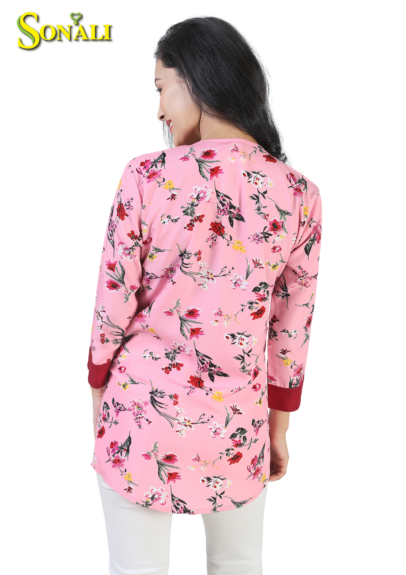 Women Pink Floral Kurti Q1564