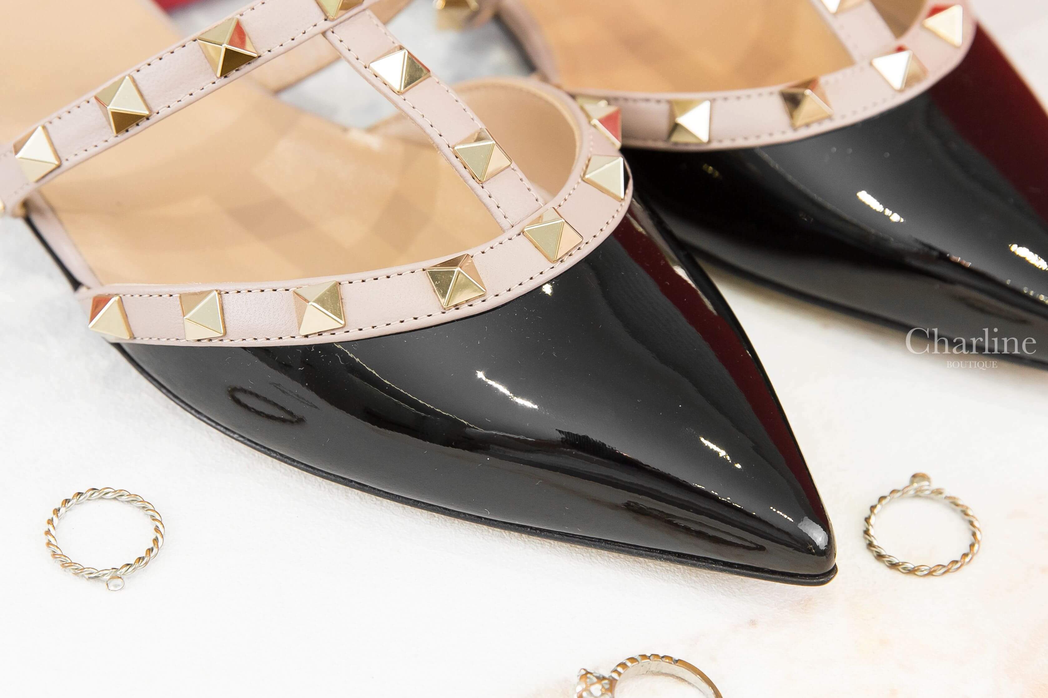 Valentino Rockstud Patent-Leather Mule 黑色漆皮龐克卯釘尖頭羅馬穆勒鞋