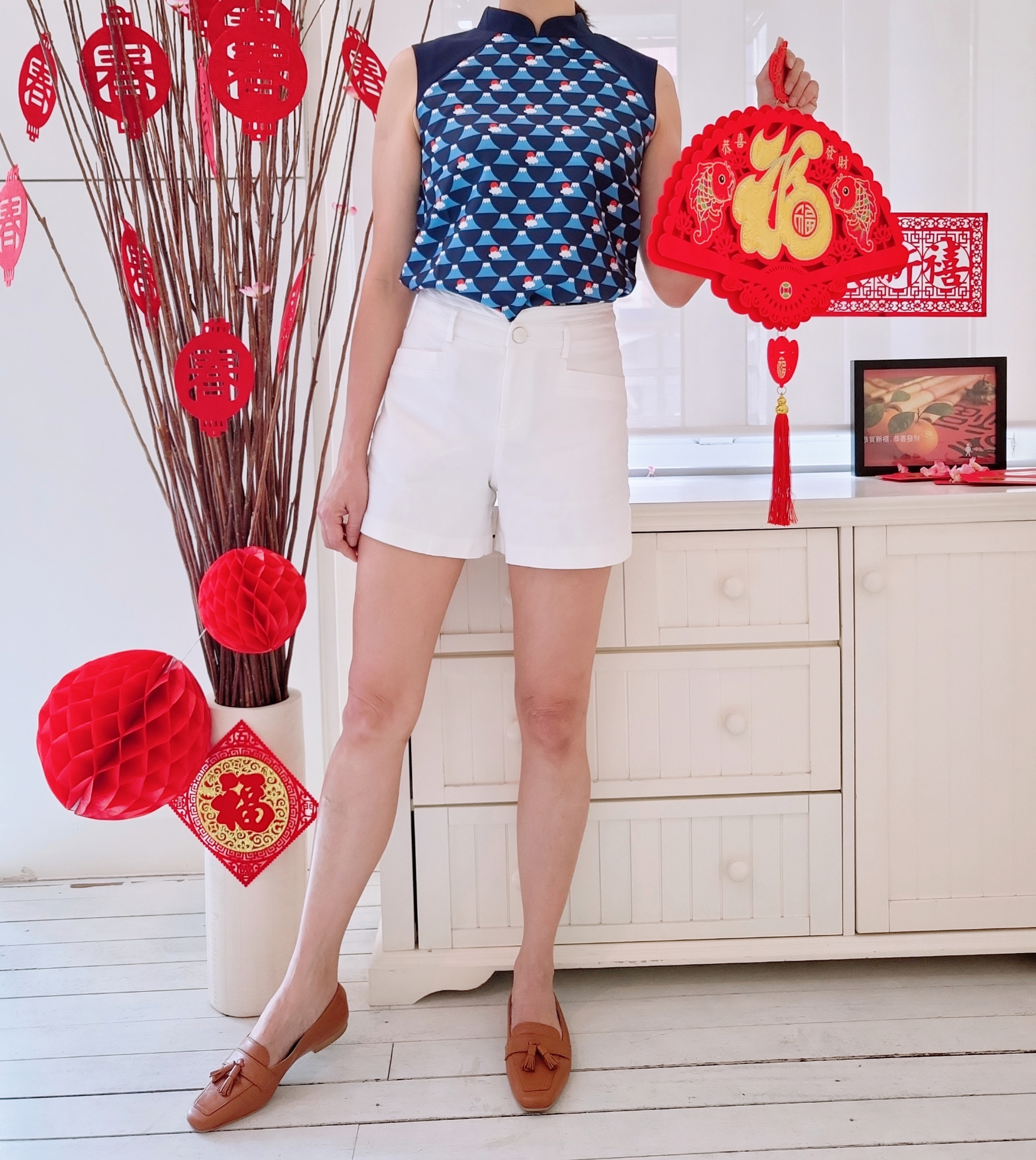 PRINTED MANDARIN COLLARED BLOUSE