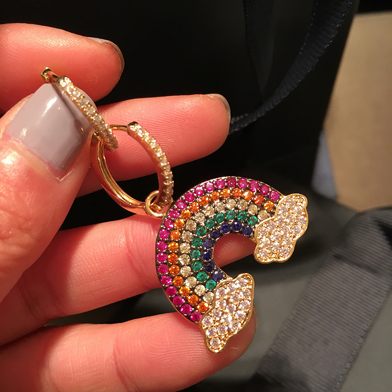 鋯石水鑽彩虹耳飾(925銀針)