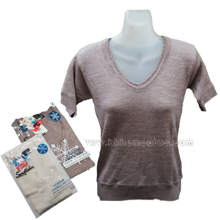 雪花牌: 女裝羊毛防縮V領短袖衫 (S-XL碼)