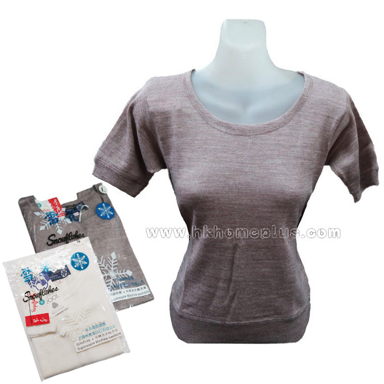 雪花牌: 女裝羊毛防縮圓領短袖衫 (S-XL碼)