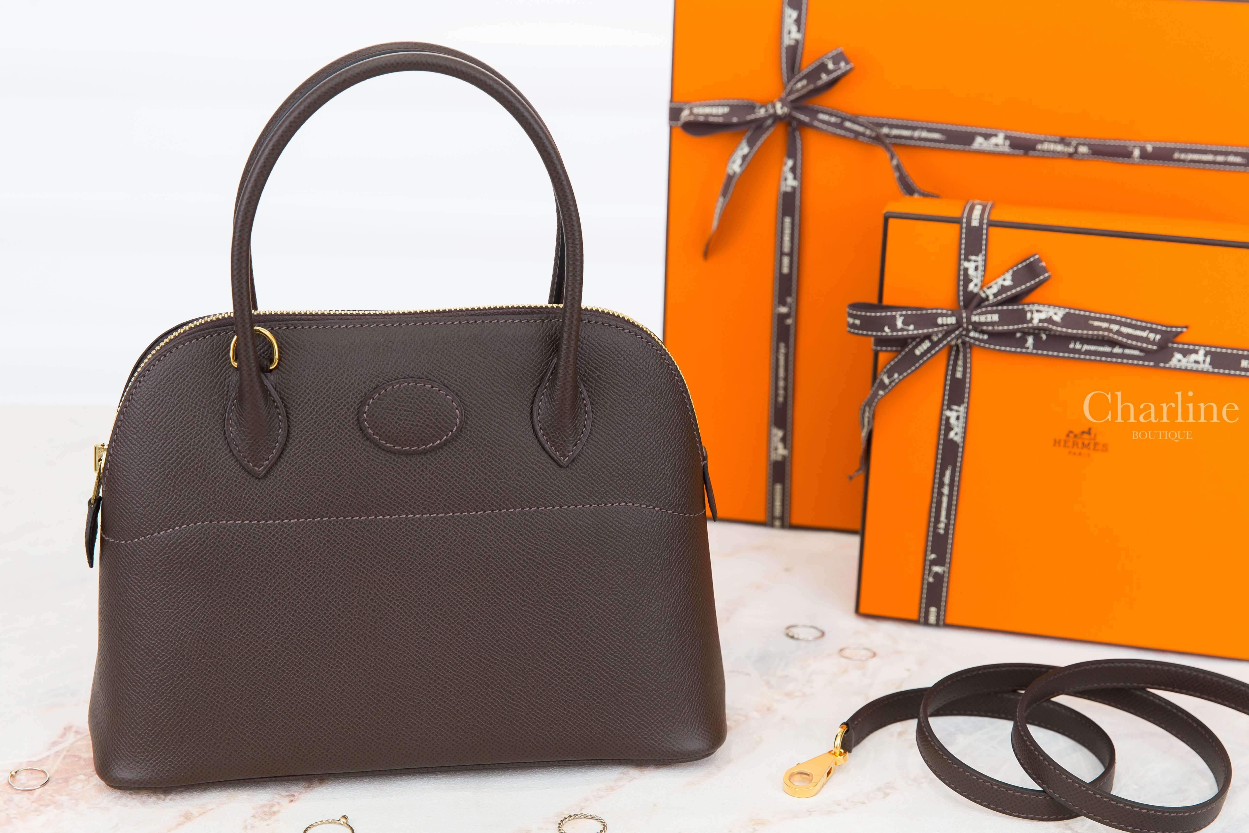 Hermès Bolide 27cm 46 Ebene Veau Epsom Z刻烏木色金釦手提肩背包-Charline Boutique 精品代購