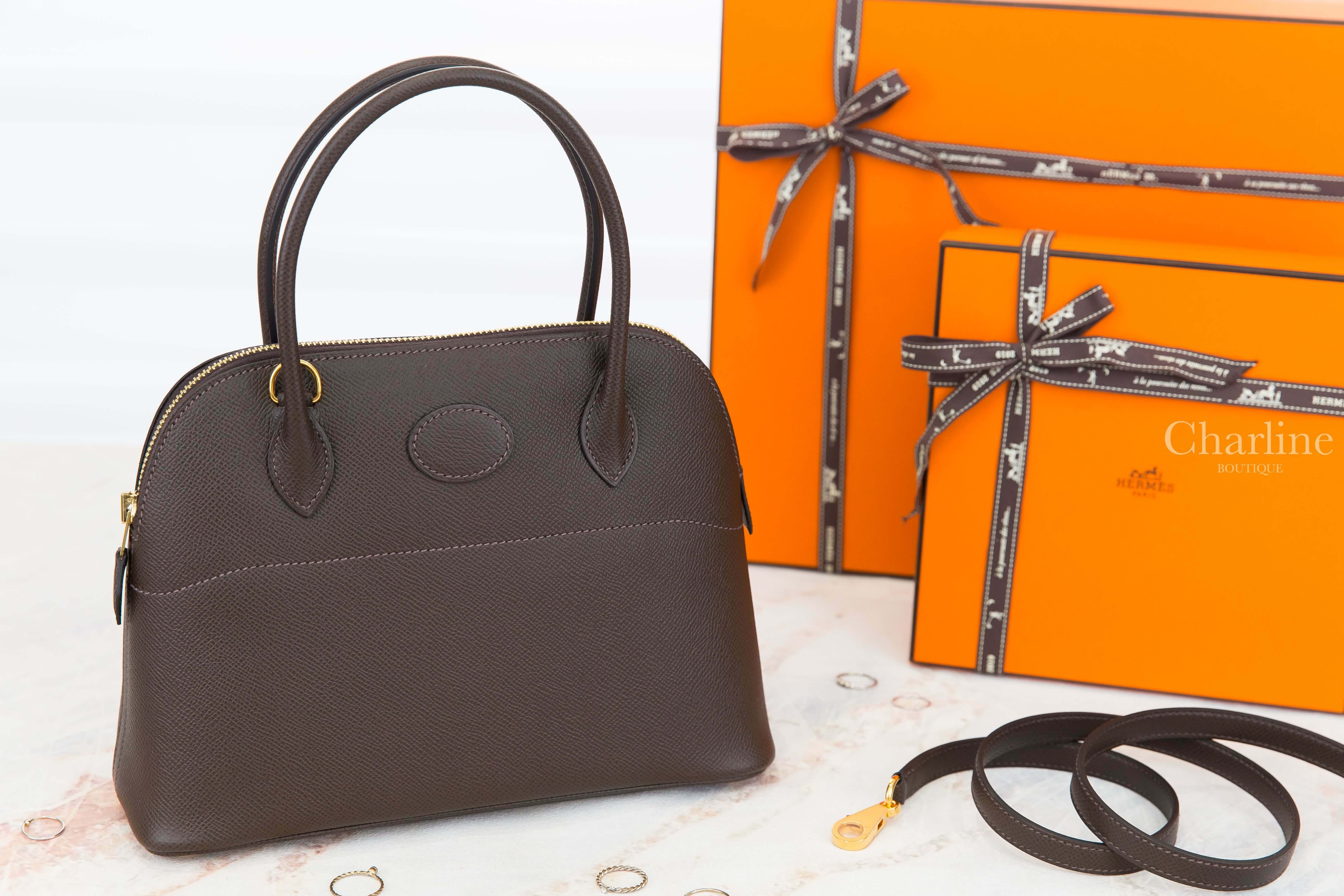 Hermès Bolide 27cm 46 Ebene Veau Epsom Z刻烏木色金釦手提肩背包-Charline Boutique 精品代購