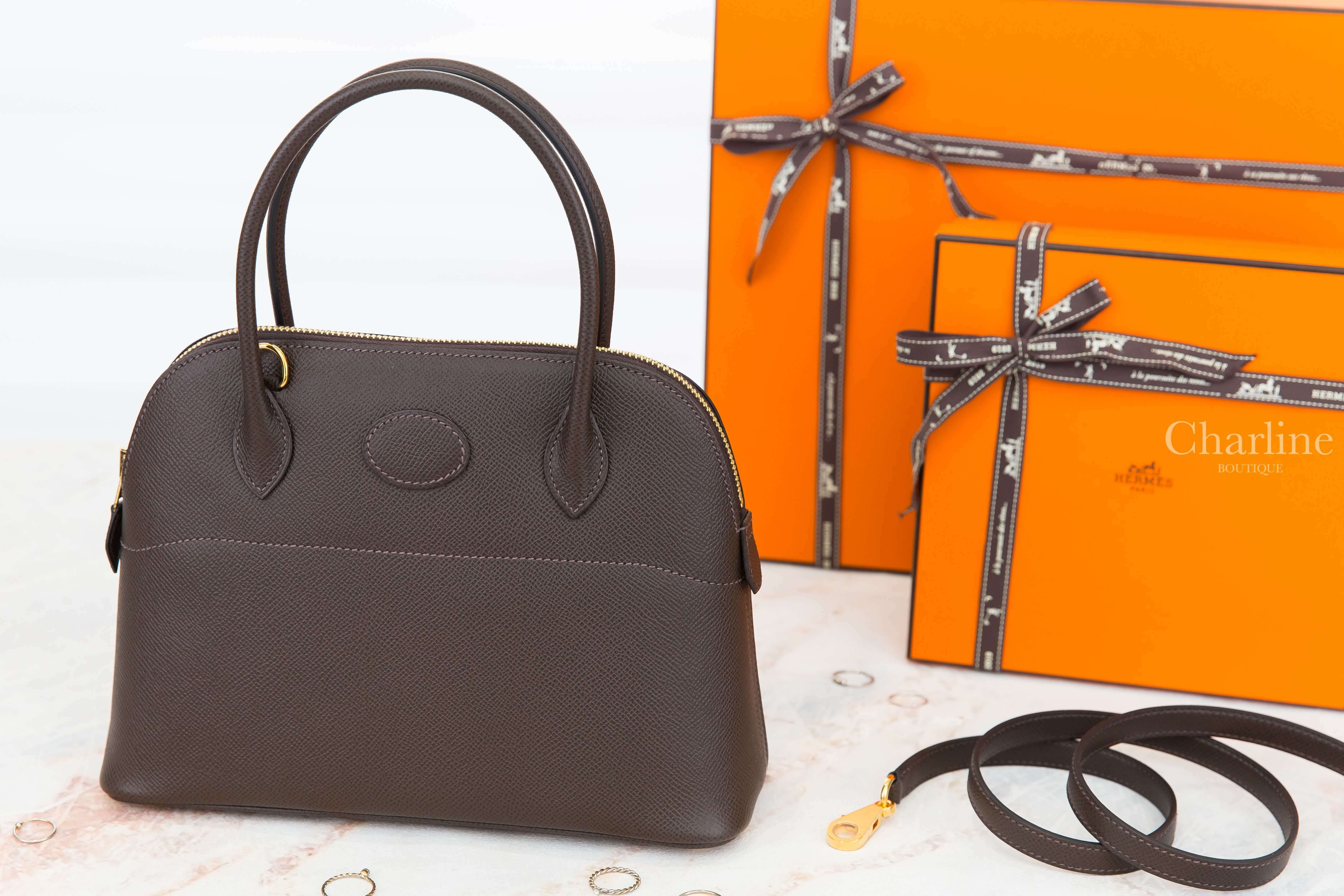 Hermès Bolide 27cm 46 Ebene Veau Epsom Z刻烏木色金釦手提肩背包-Charline Boutique 精品代購