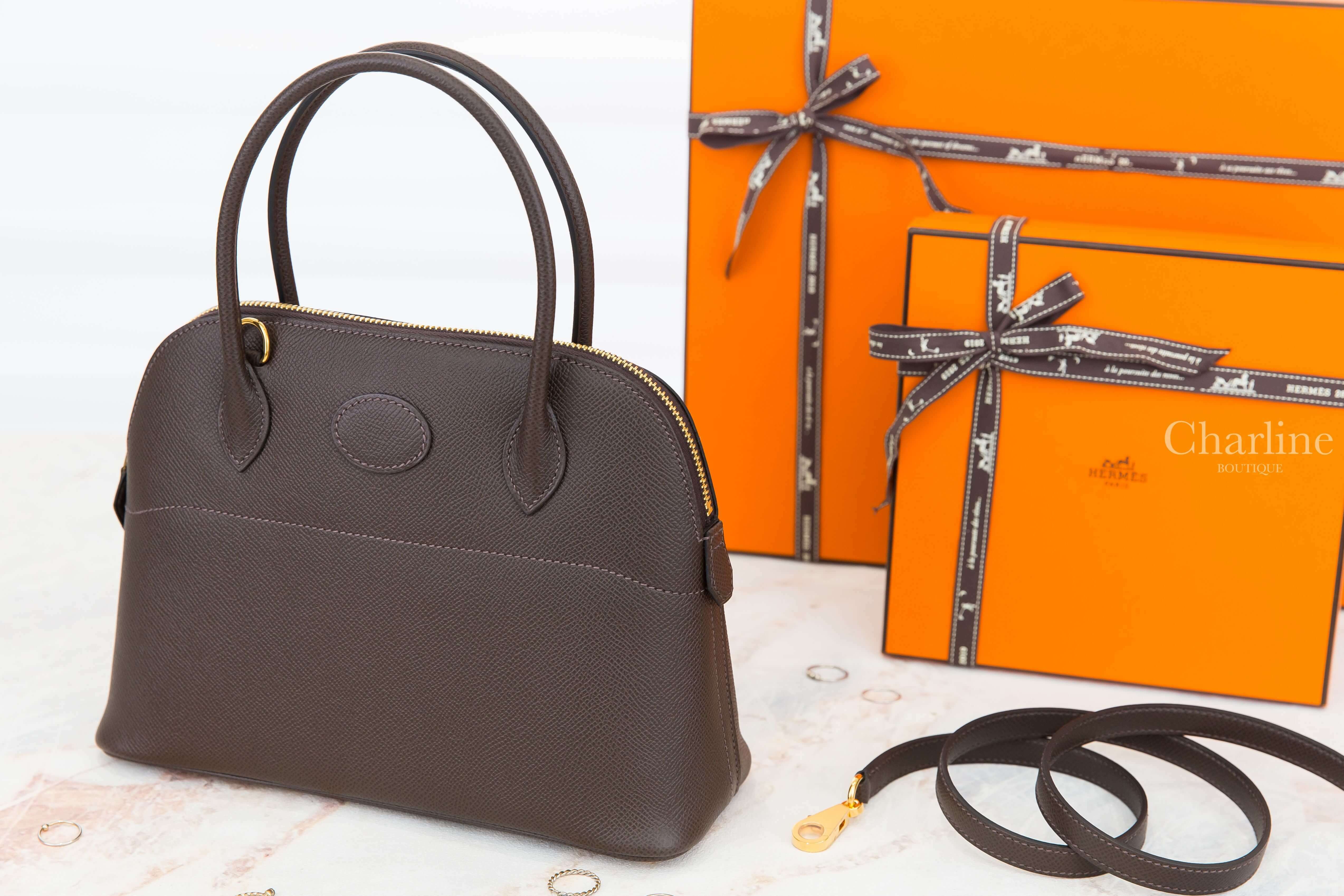 Hermès Bolide 27cm 46 Ebene Veau Epsom Z刻烏木色金釦手提肩背包-Charline Boutique 精品代購