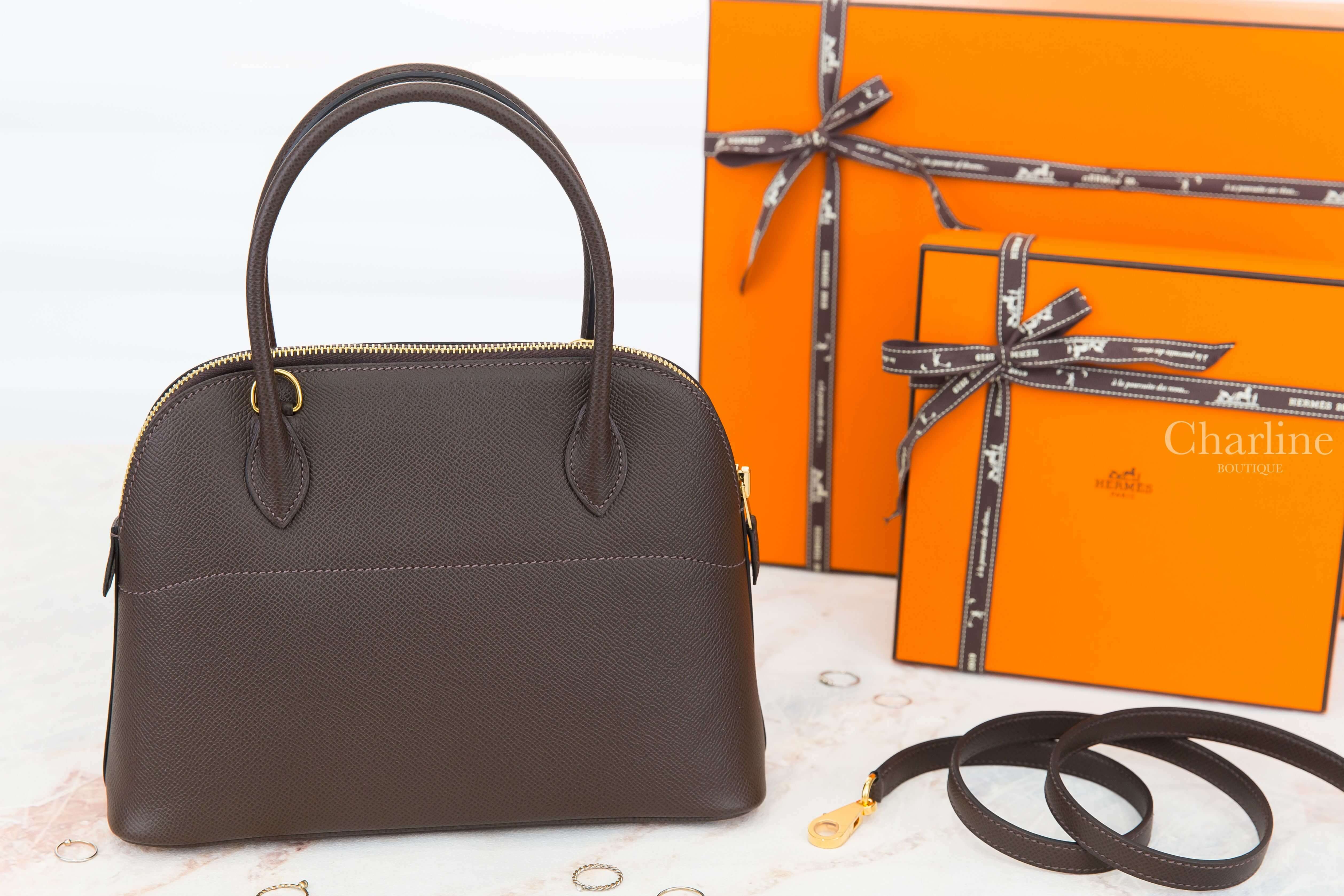 Hermès Bolide 27cm 46 Ebene Veau Epsom Z刻烏木色金釦手提肩背包-Charline Boutique 精品代購