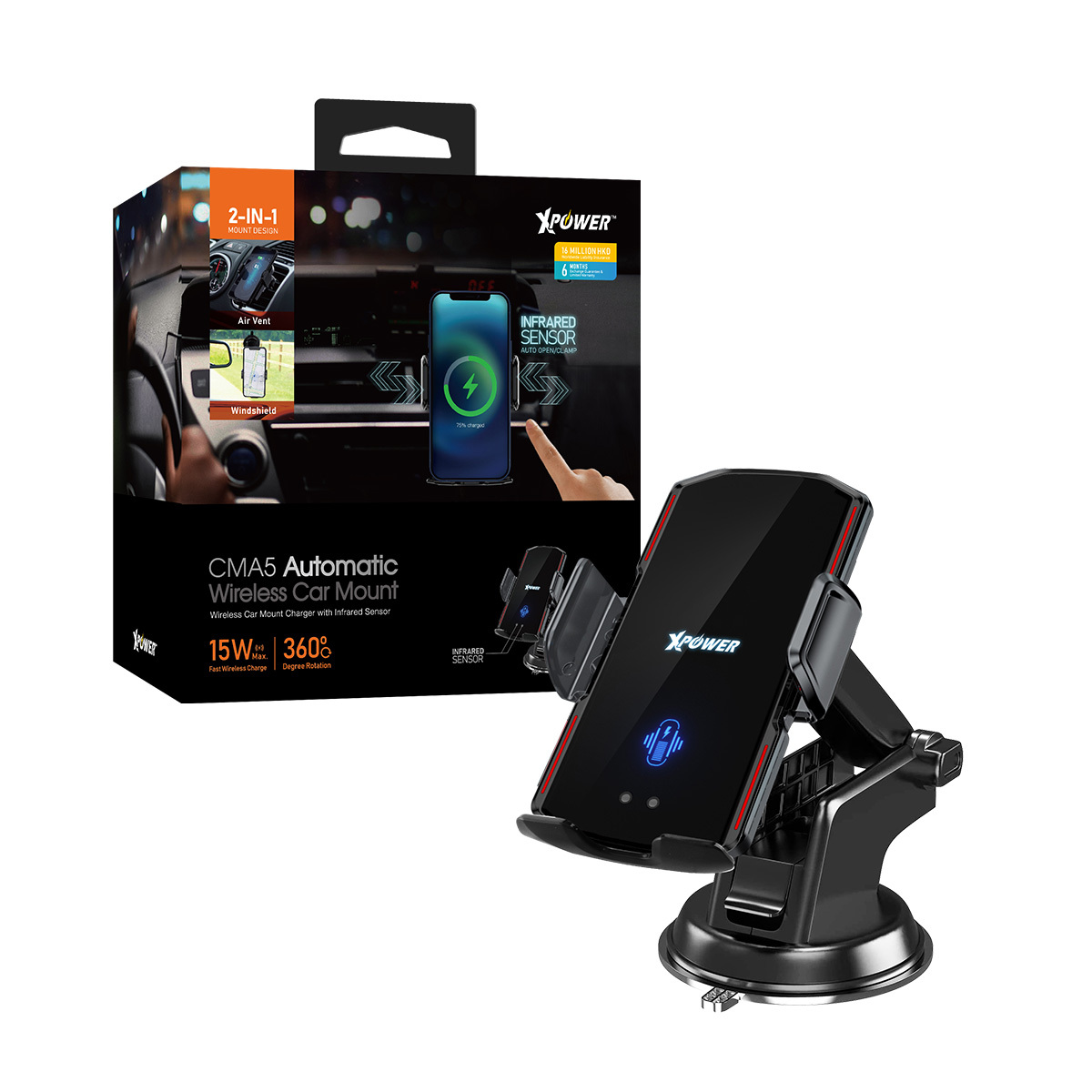 XPower CMA5 2合1 15W無線快充自動車支架
