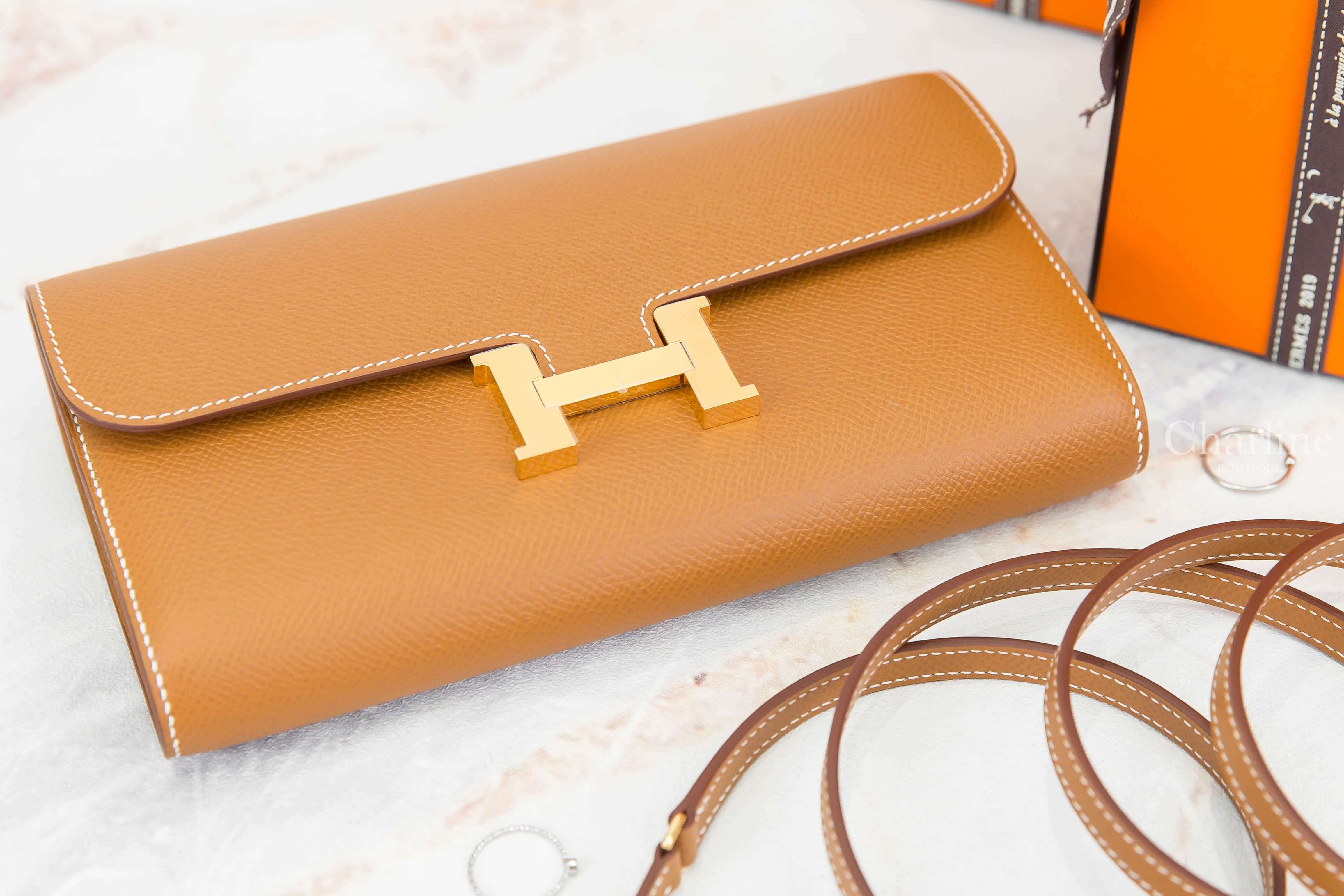 Hermès Constance Long To Go Wallet 37 Gold Epsom Z刻焦糖色金釦肩背包-Charline Boutique 精品代購