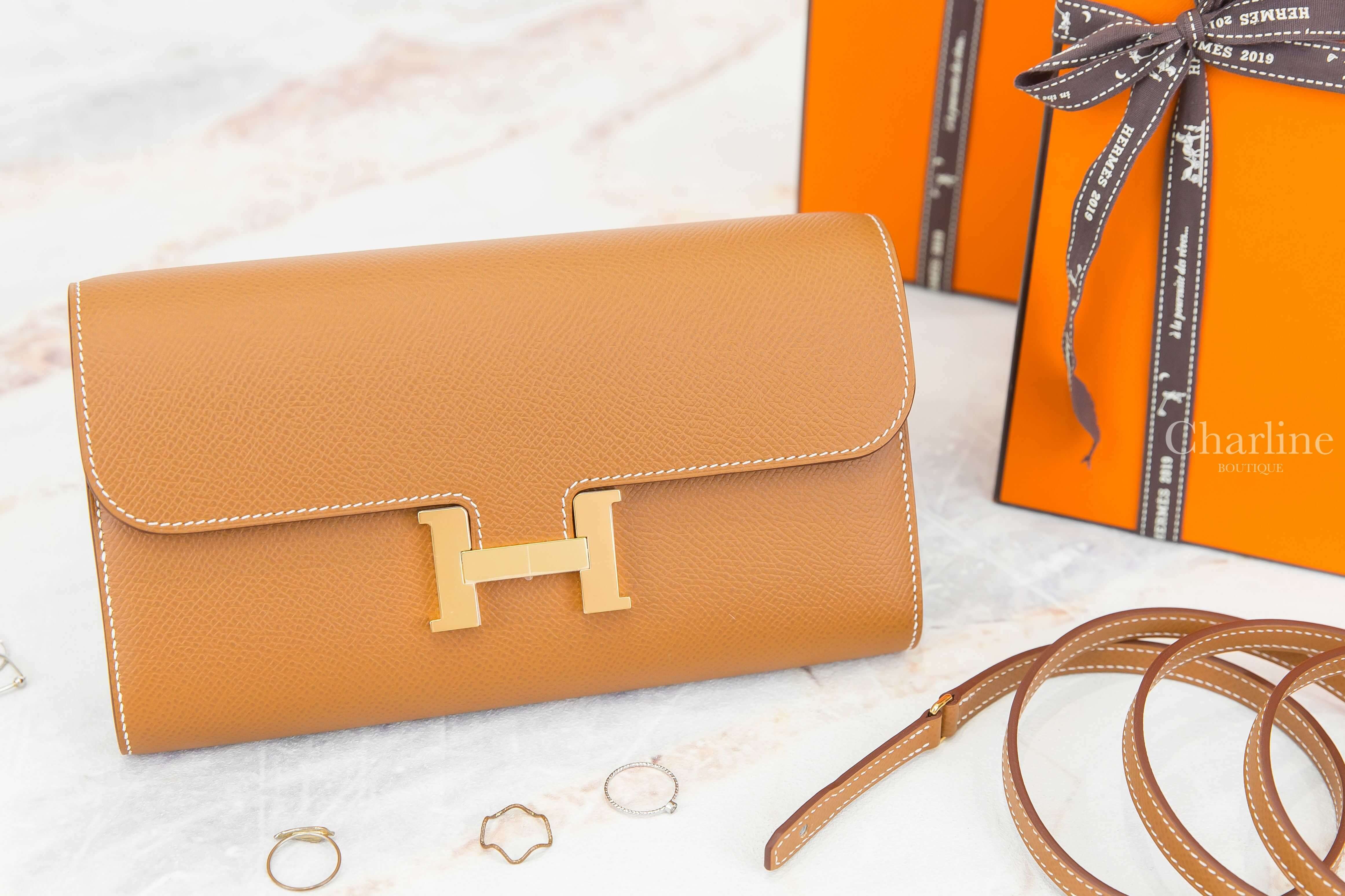 Hermès Constance Long To Go Wallet 37 Gold Epsom Z刻焦糖色金釦肩背包-Charline Boutique 精品代購
