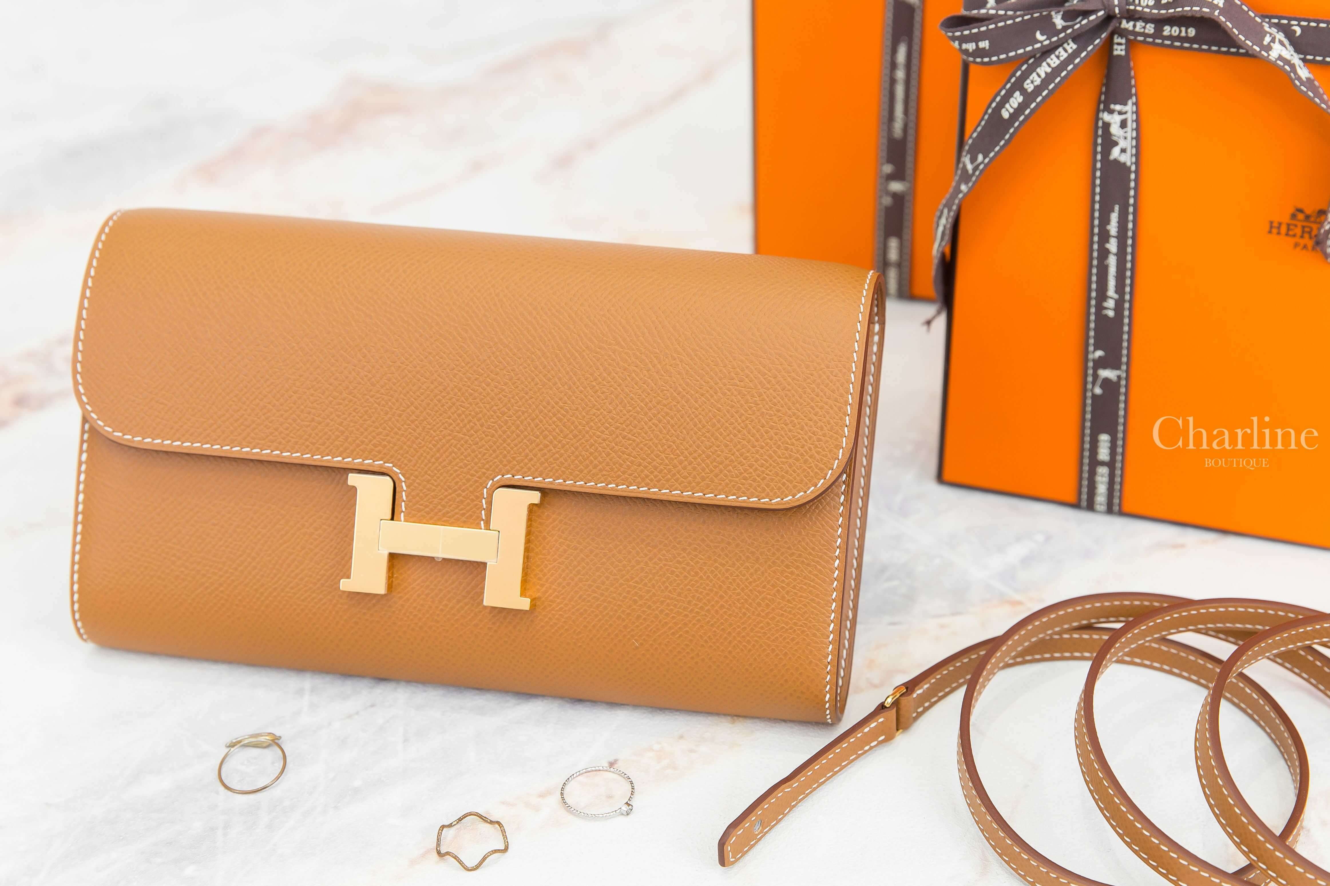 Hermès Constance Long To Go Wallet 37 Gold Epsom Z刻焦糖色金釦肩背包-Charline Boutique 精品代購