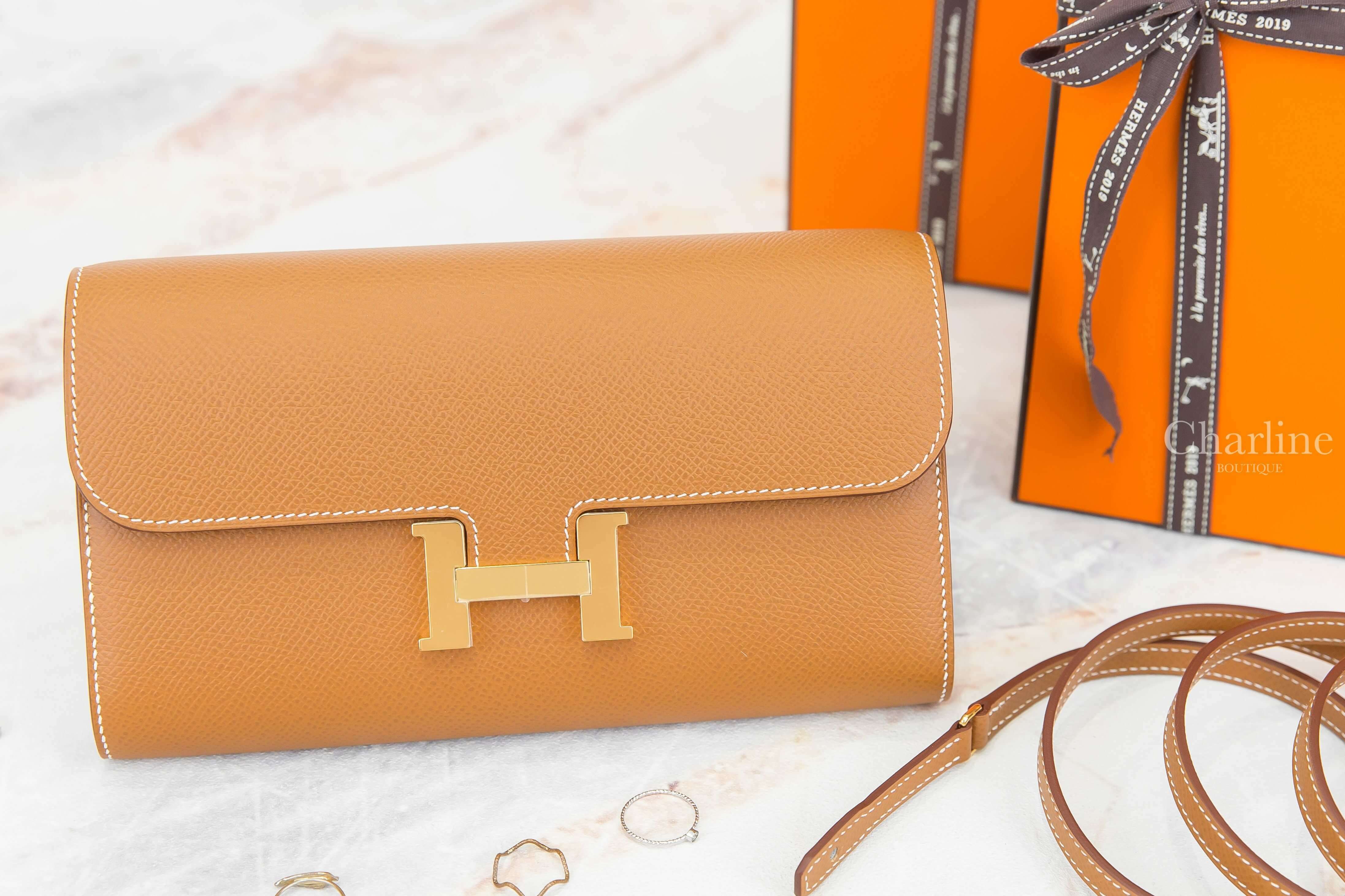 Hermès Constance Long To Go Wallet 37 Gold Epsom Z刻焦糖色金釦肩背包-Charline Boutique 精品代購